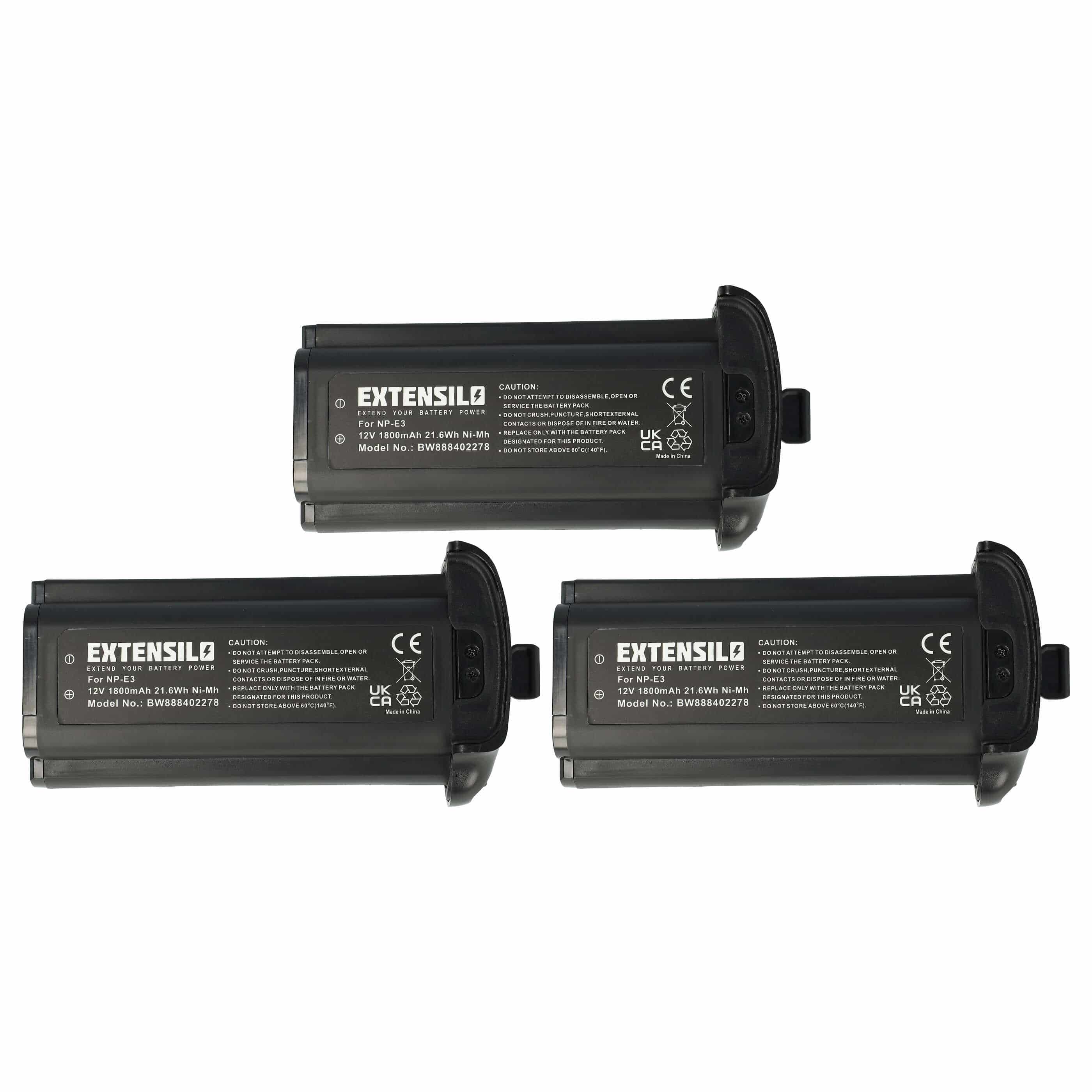 3x Battery replaces Canon 7084A002, 7084A001, NP-E3 - 1800mAh, 12V, NiMH