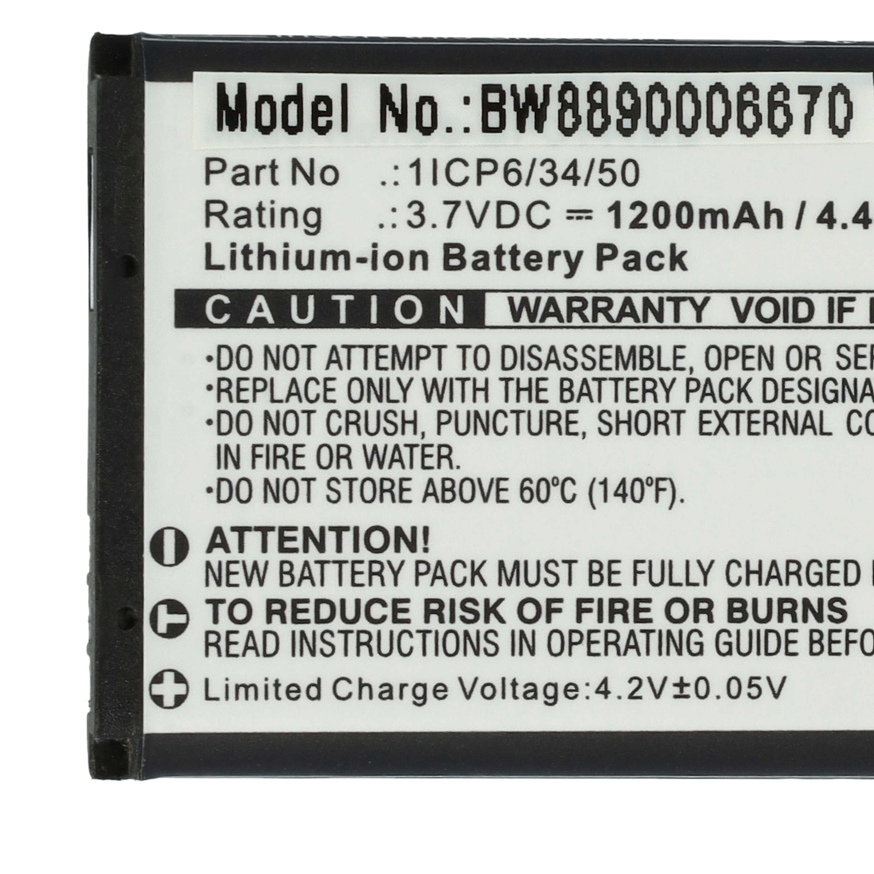 Batería reemplaza Babymoov 1ICP6/34/50 para vigilabebés Babymoov - 1200 mAh 3,7 V Li-Ion