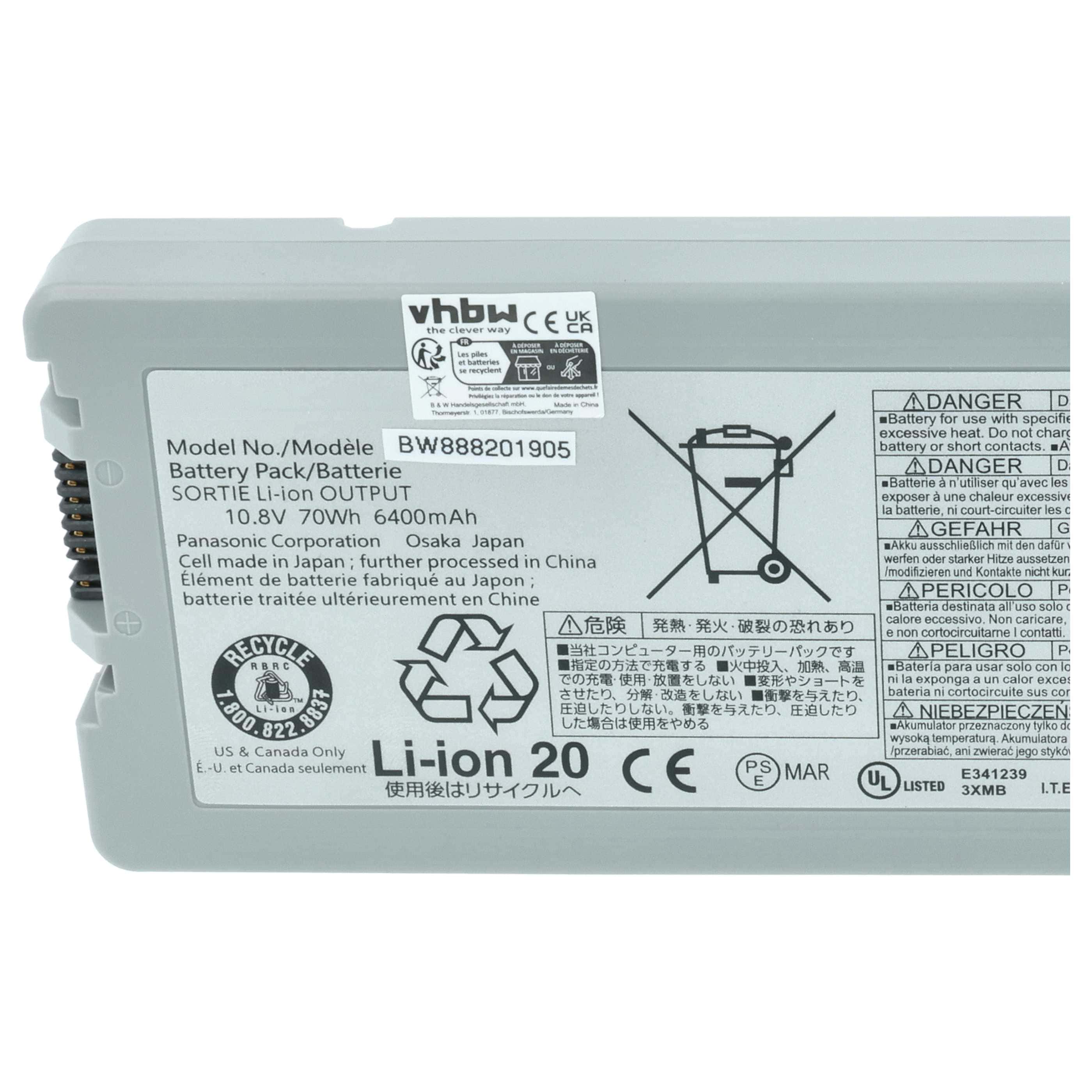 Akumulator do laptopa zamiennik Panasonic CF-VZSU80U, CF-VZSU83U, CF-VZSU82U - 6400 mAh 10,8 V Li-Ion, czarny