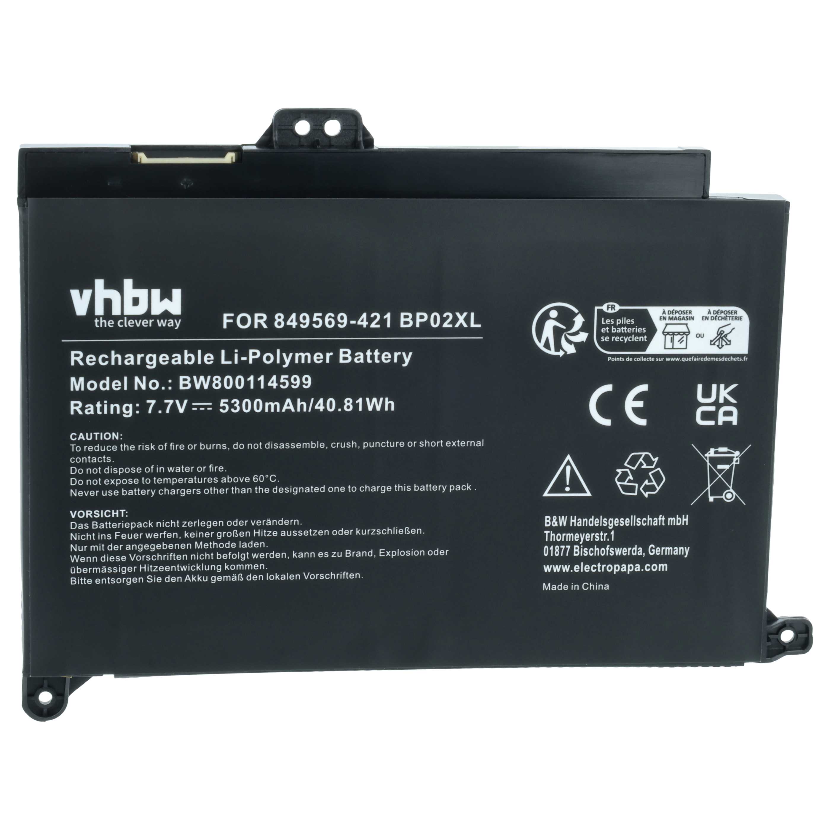 Akumulator do laptopa zamiennik HP 849569-421, 849569-541, 2ICP7/65/80 - 5300 mAh 7,7 V LiPo, czarny