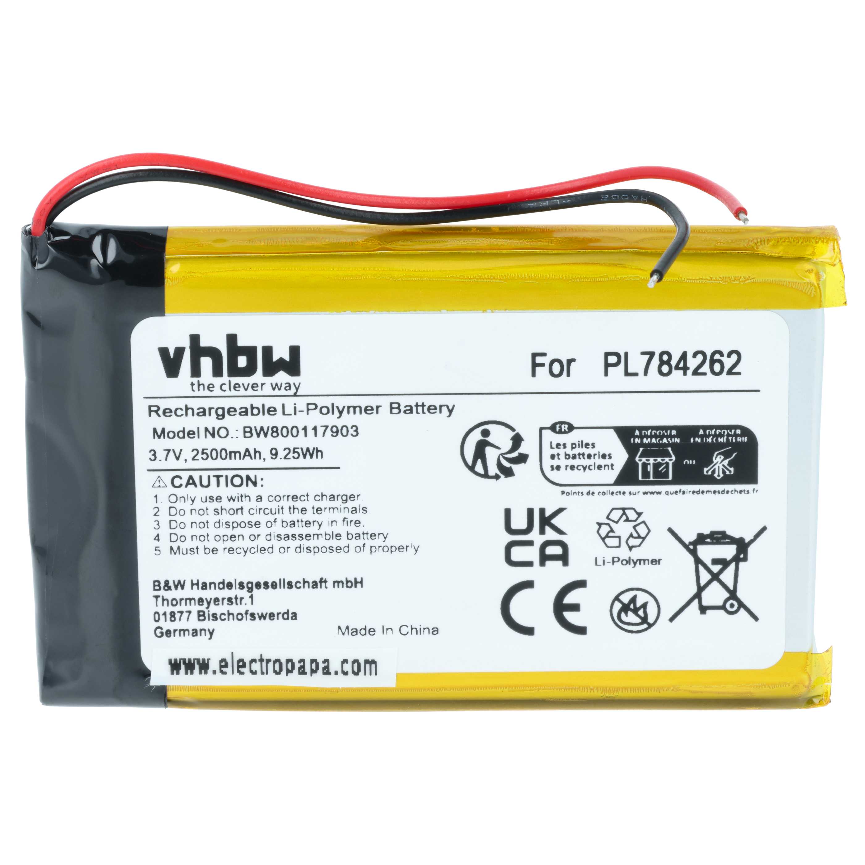 Akumulator do nawigacji GPS zamiennik Teasi PL784262 - 2500 mAh 3,7 V LiPo
