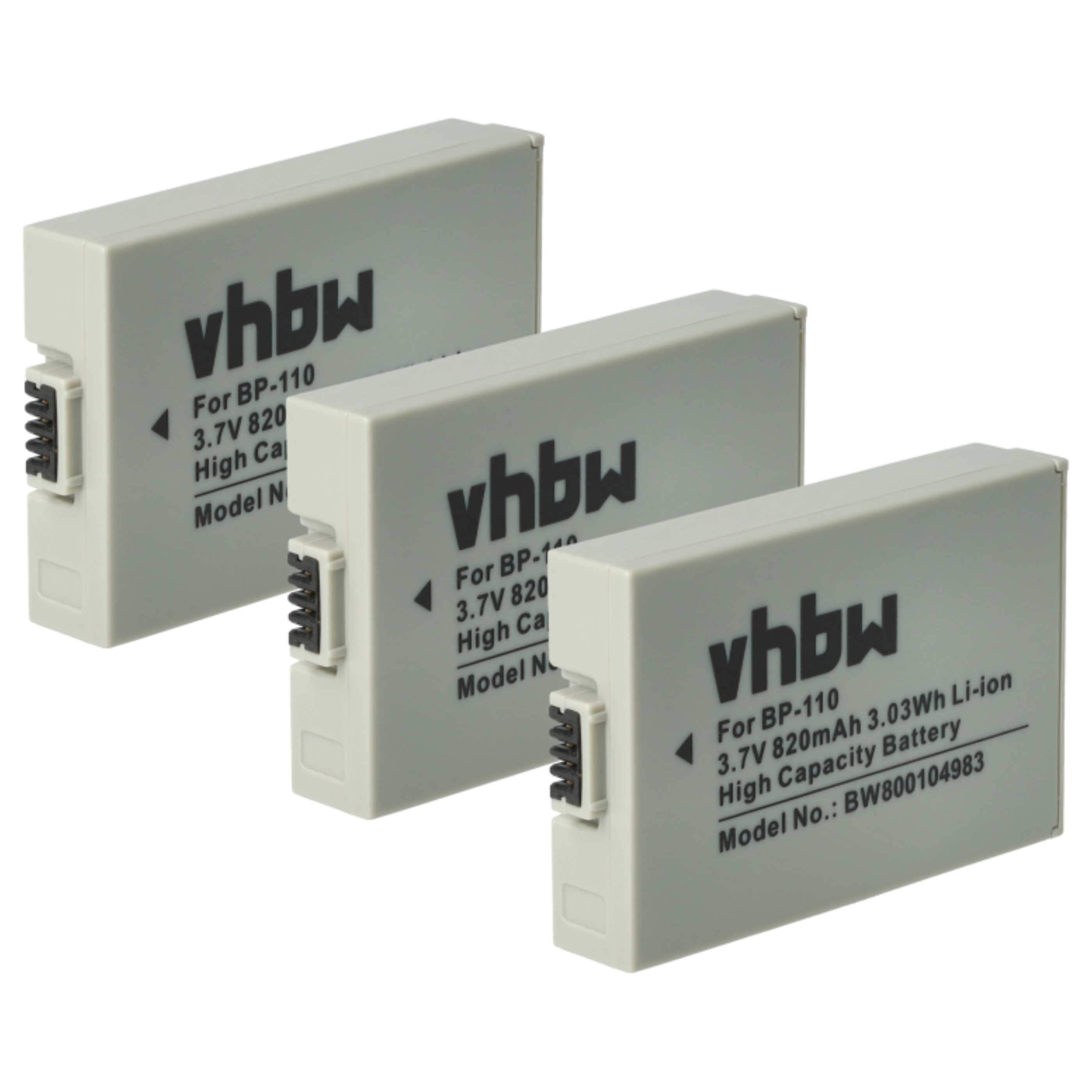 Videocamera 3x Battery replaces Canon BP-110 - 800 mAh 3.7 V Li-Ion