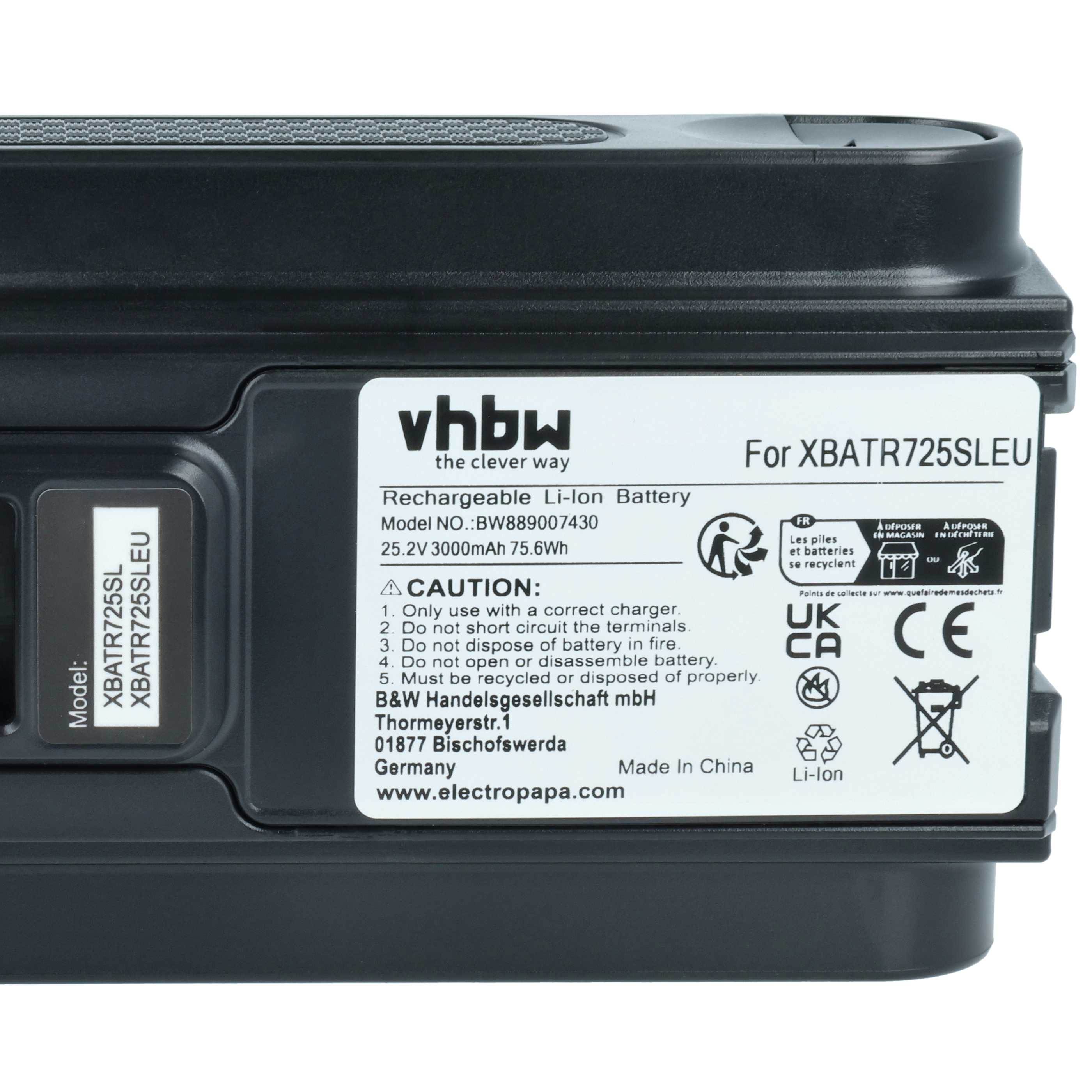 Battery replaces Shark XBATR725SLEU for Shark 3000mAh, 25.2V, Li-Ion