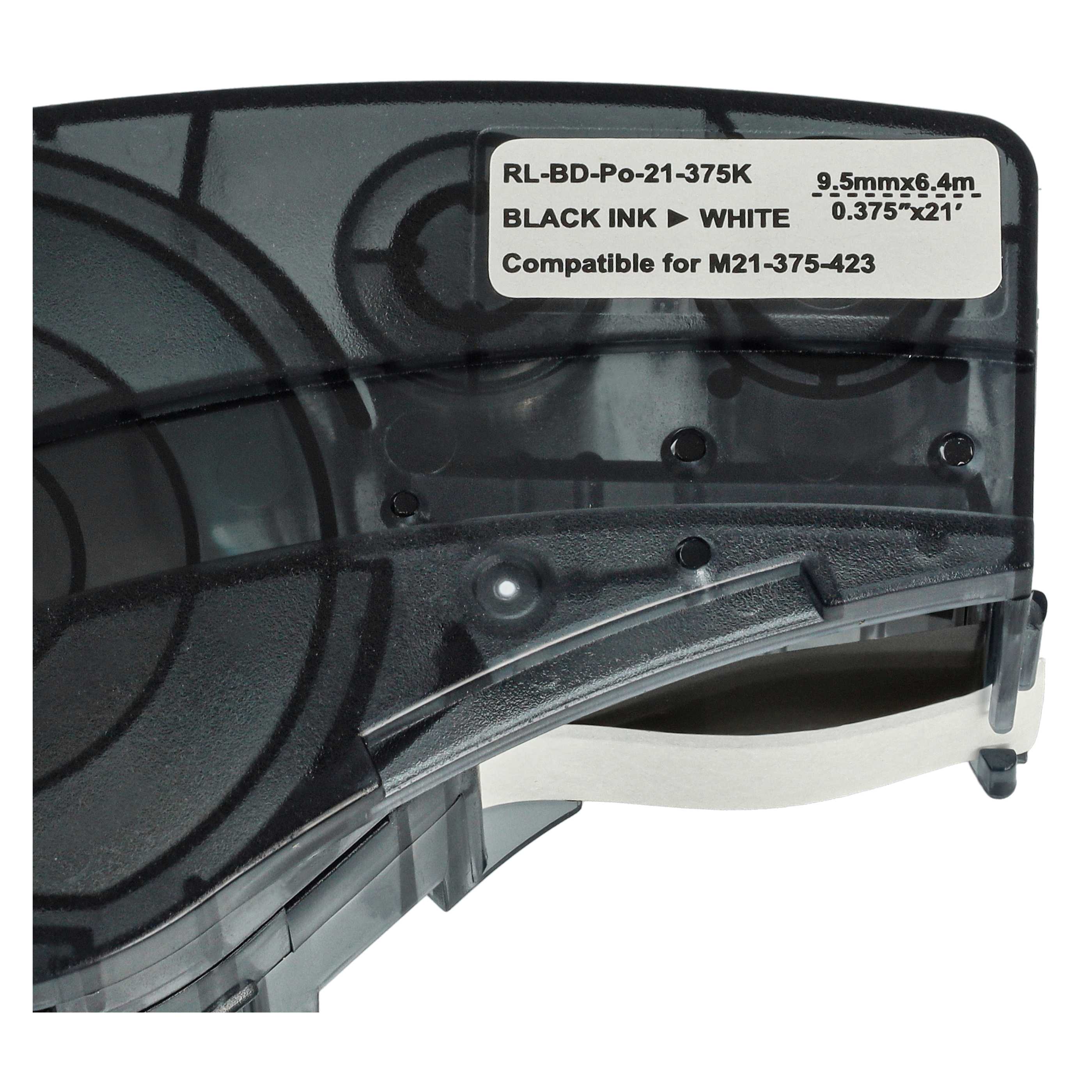5x Label Tape as Replacement for Brady M21-375-423 - 9.53 mm Black to White, permanent polyester