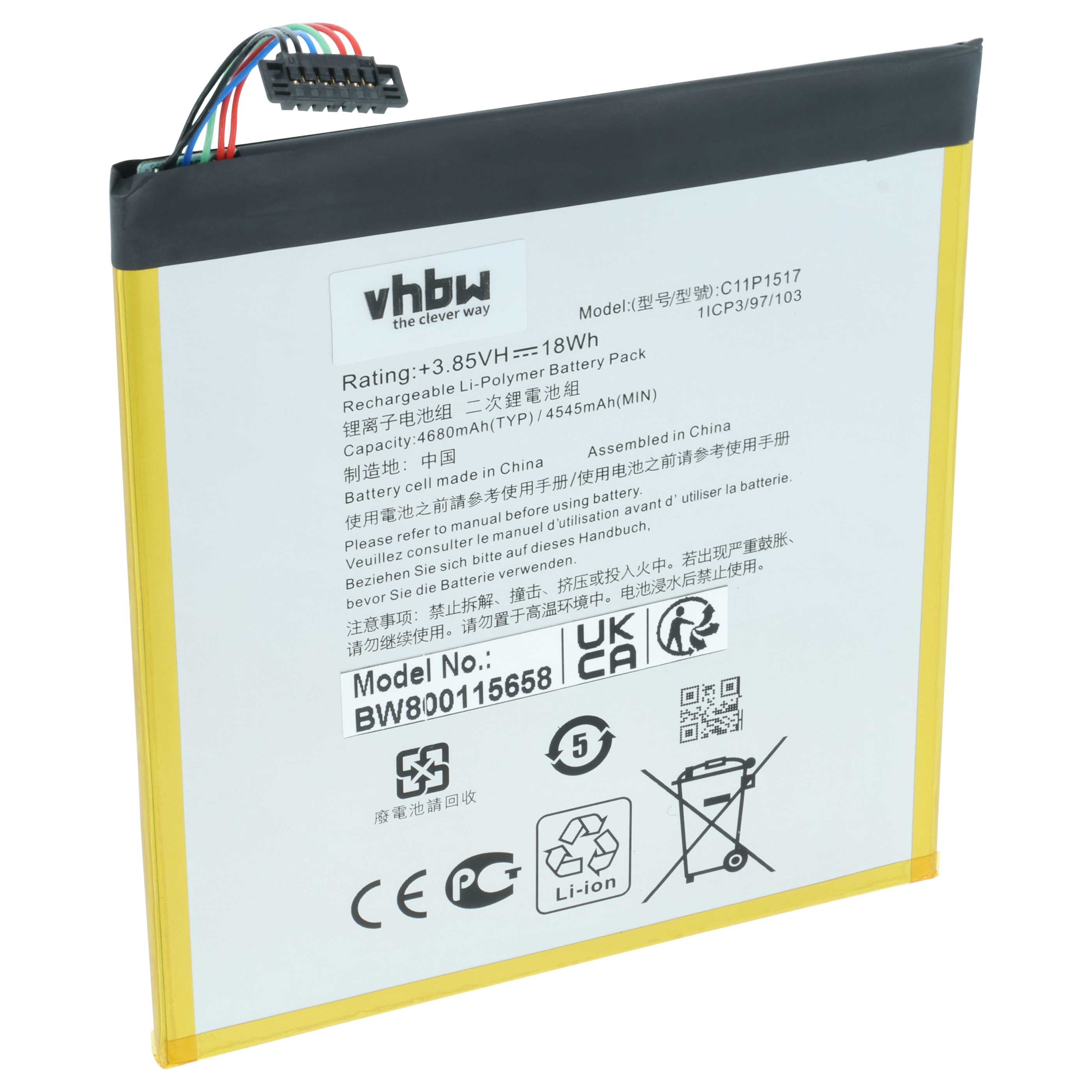 Batteria per tablet sostituisce Asus C11P1517, 0B200-01580200 - 4650mAh 3,85V Li-Poly