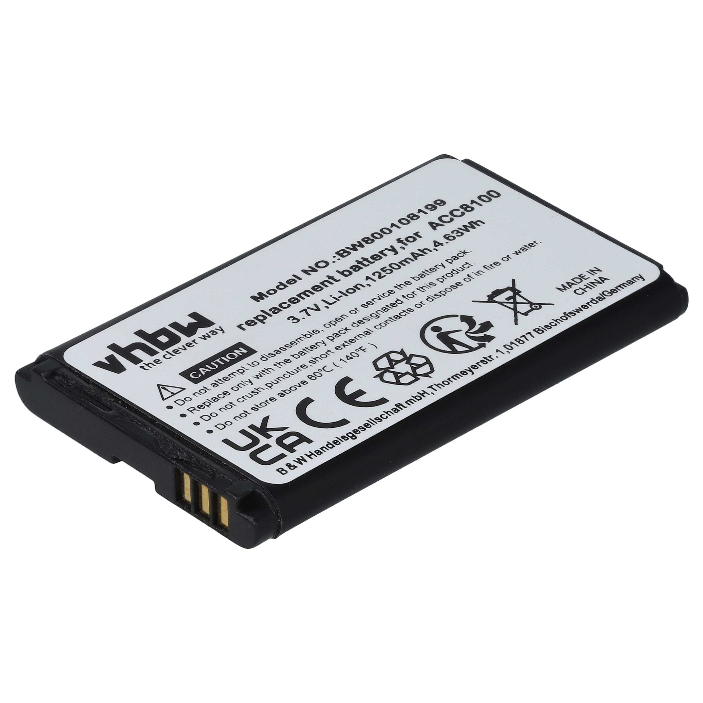 Dictaphone Battery replaces Philips ACC8100/00, ACC8100, 8403 810 00011 - 1250 mAh 3.7 V Li-Ion