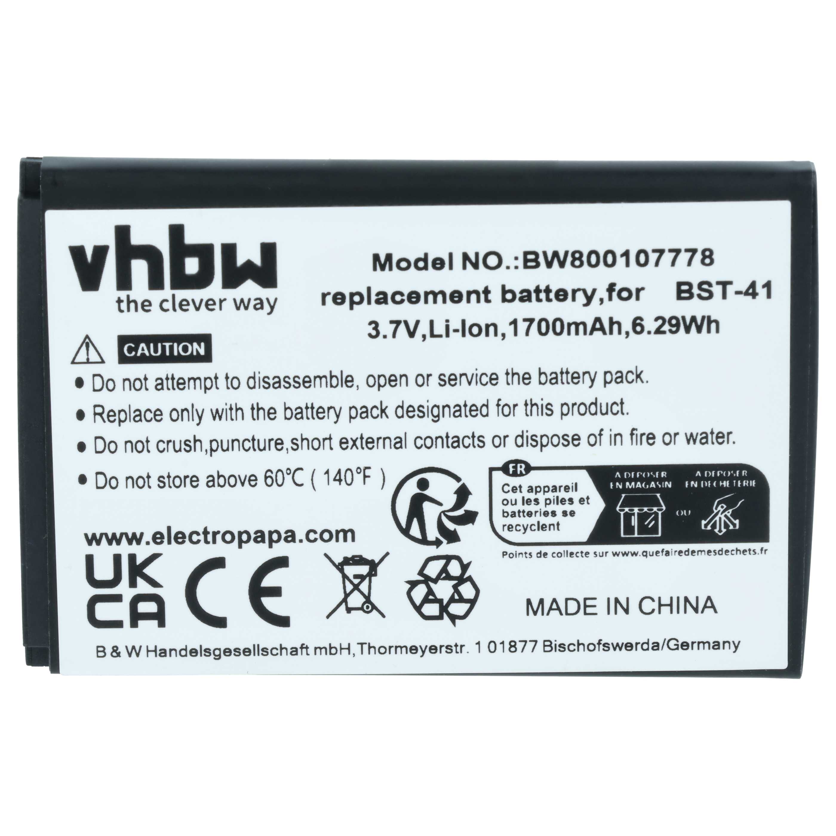 Akumulator do telefonu smartfona zamiennik Sony BST-41 - 1700 mAh 3,7 V Li-Ion