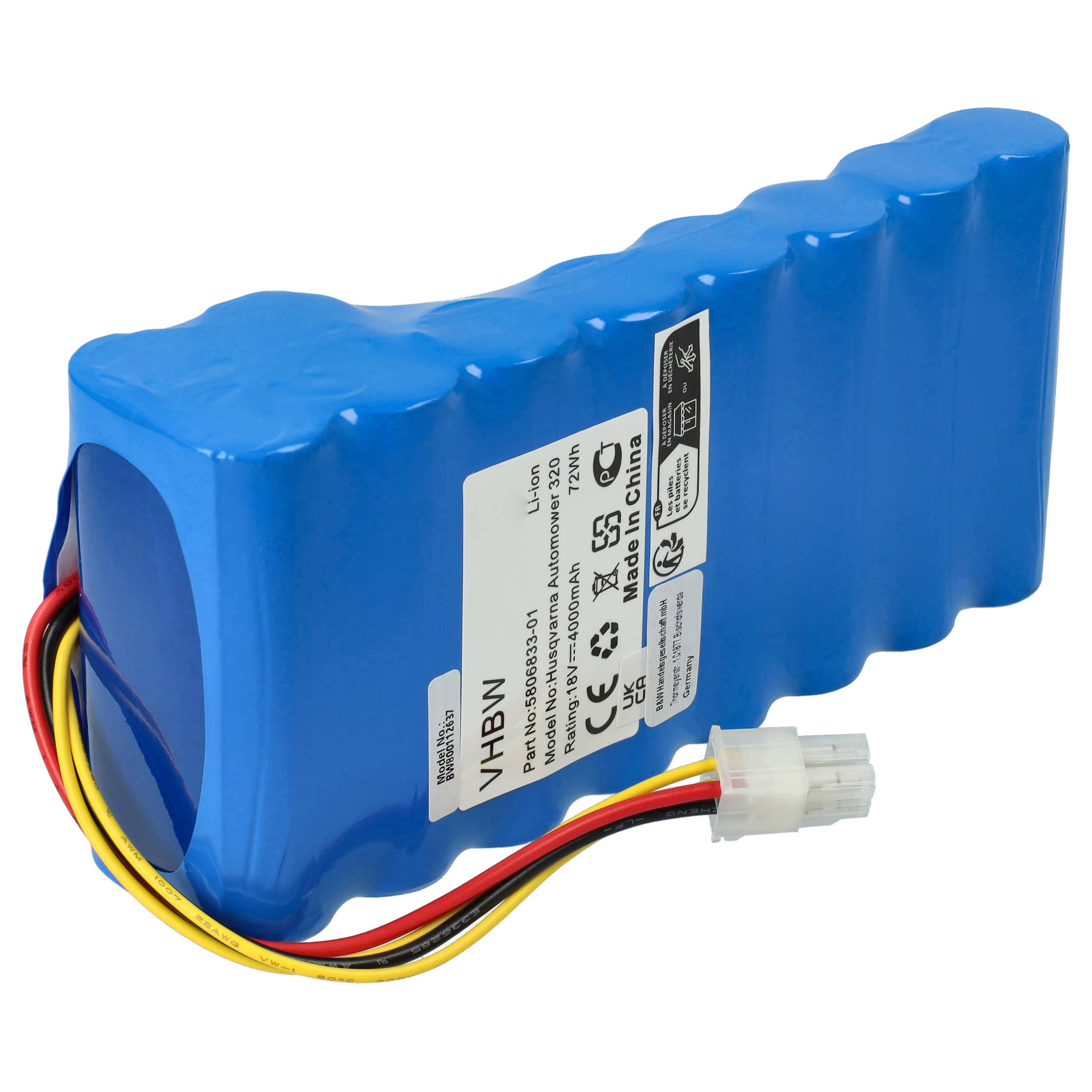 Battery pack sostituisce Husqvarna 580683301, 5806833-01 per dispositivo da giardinaggio - 4000mAh 18V Li-Ion