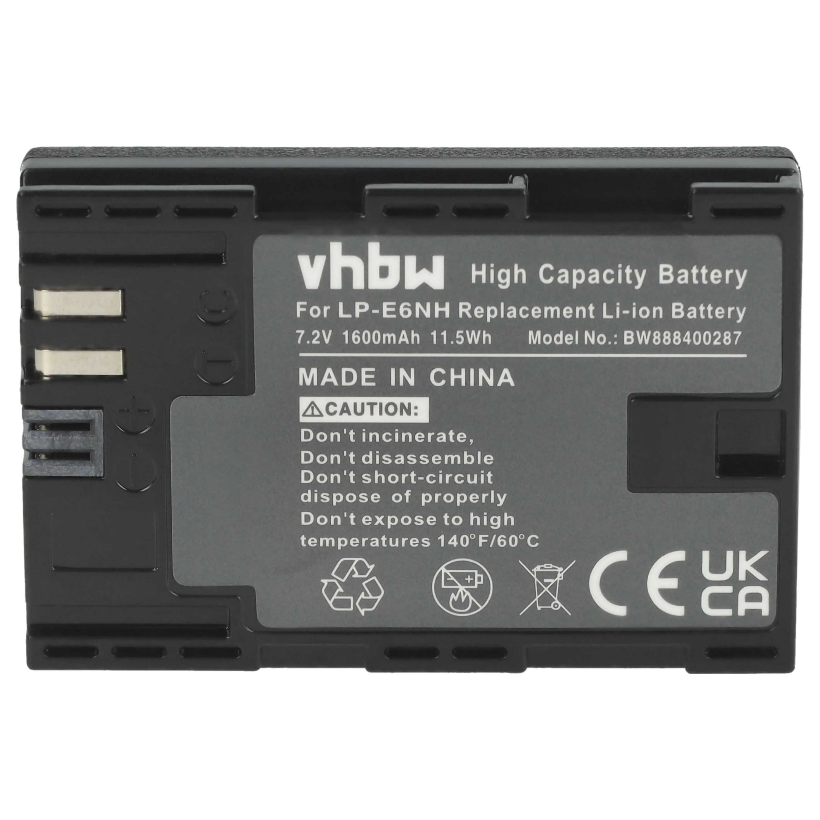 2x Battery replaces Canon LP-E6, LP-E6NH - 1600mAh, 7.2V, Li-Ion