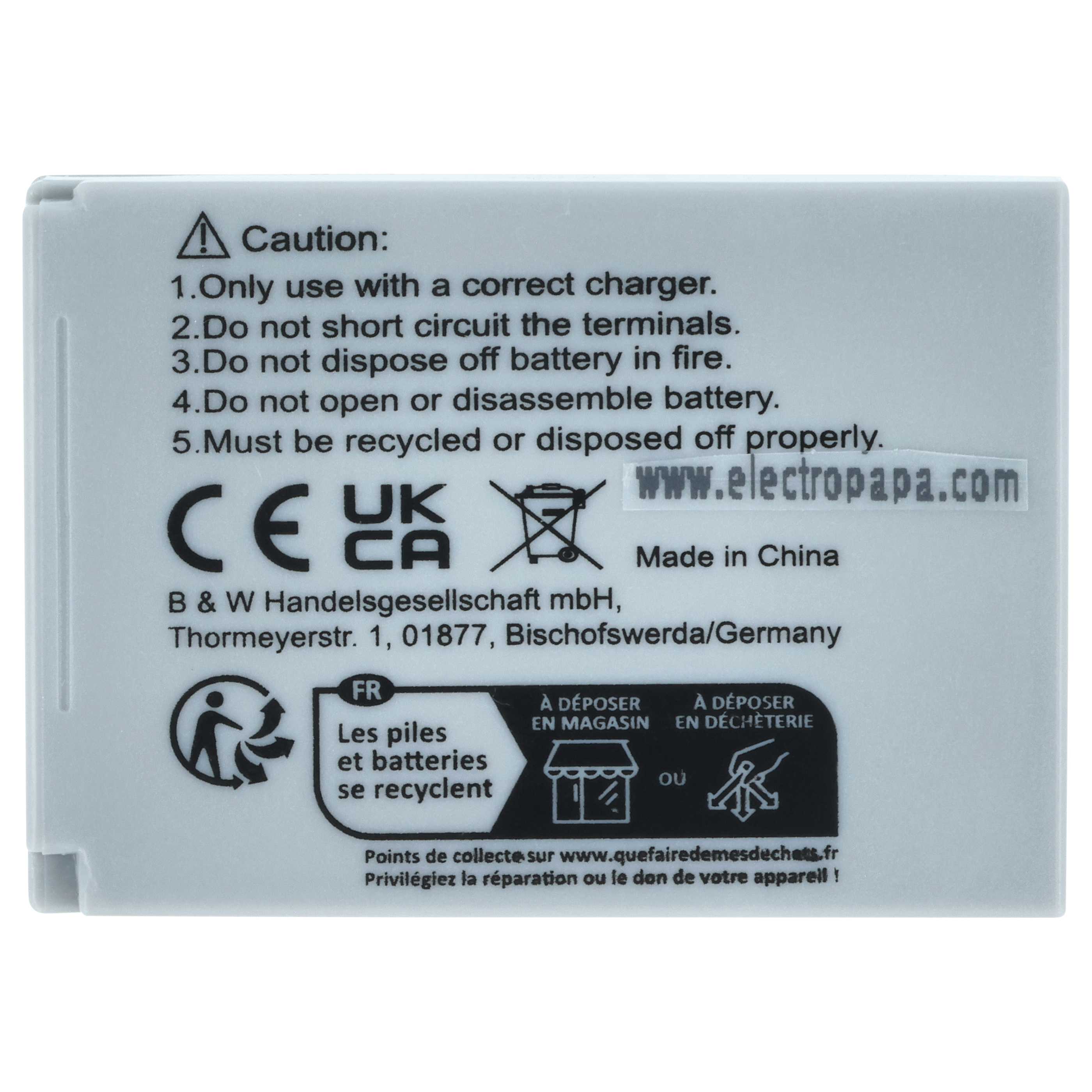 Battery replaces Canon NB-5L - 650mAh, 3.6V, Li-Ion