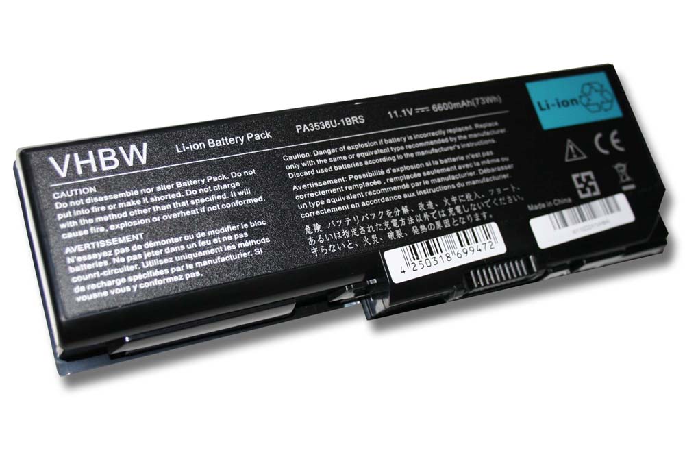 Batterie remplace Toshiba PA3536U-1BRS, PA3537U-1BAS pour ordinateur portable - 6600mAh 11,1V Li-ion, noir