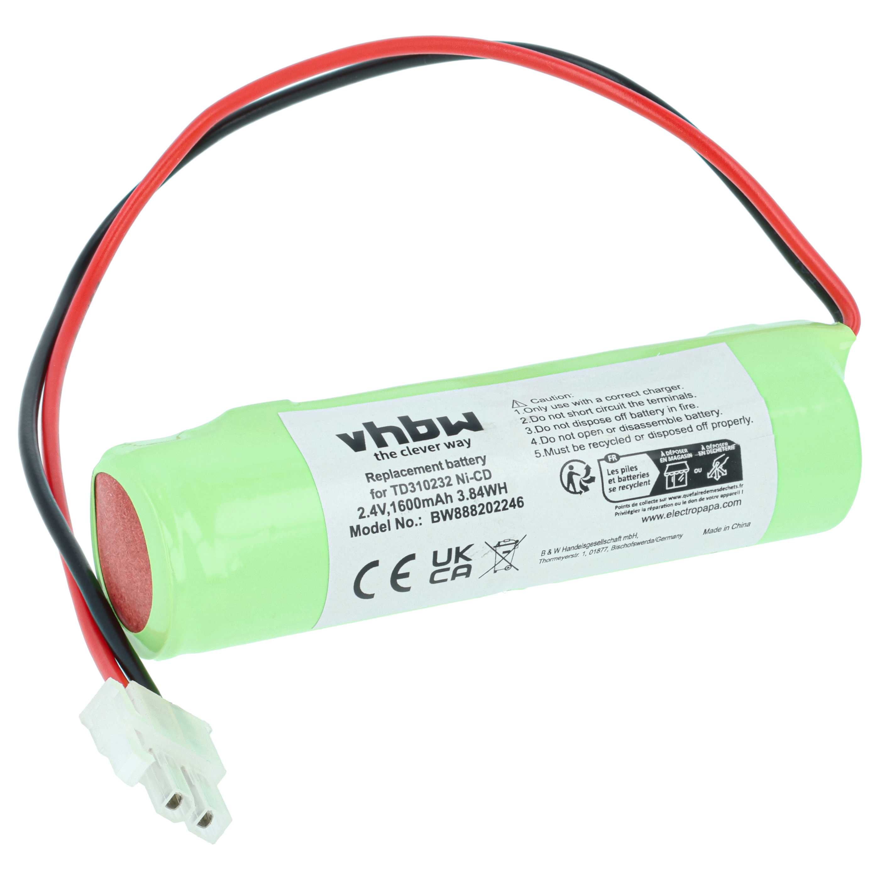 Emergency Light Battery replaces Schneider TD310232 - 1600 mAh 2.4 V NiCd