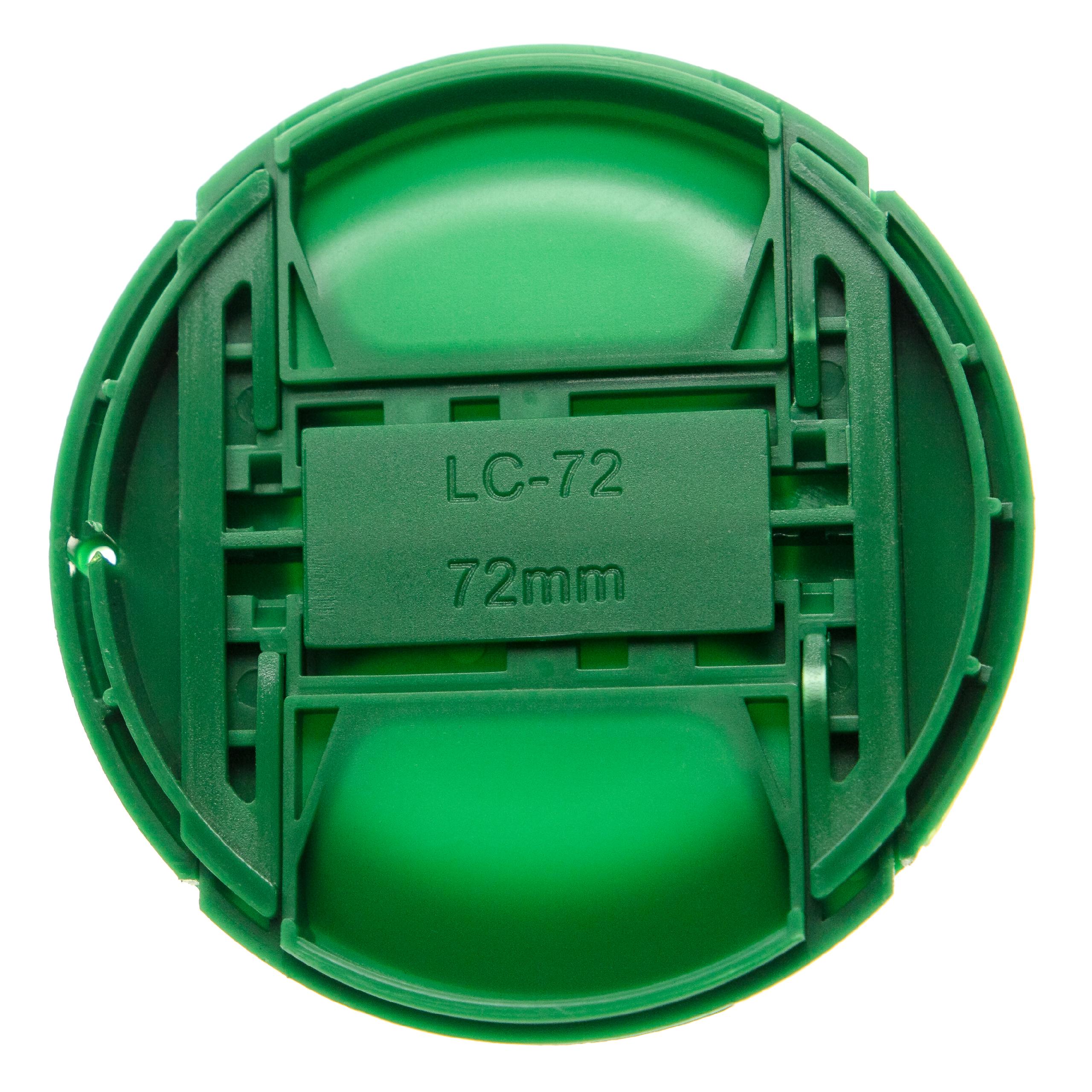 Bouchon d'objectif 72 mm - Prise centrée, plastique, vert