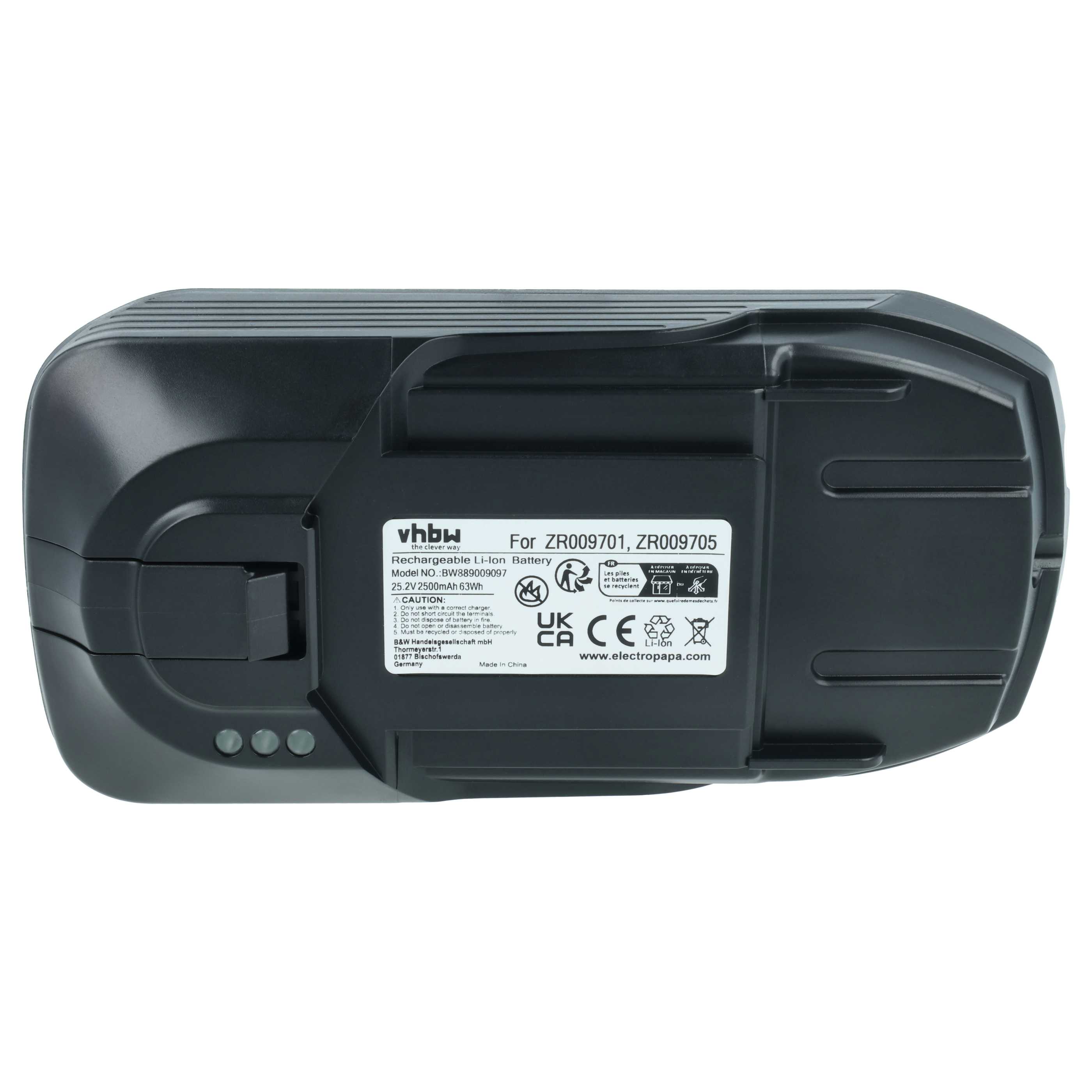 Battery replaces Rowenta ZR009705, ZR009701 for Rowenta 2500mAh, 25.2V, Li-Ion