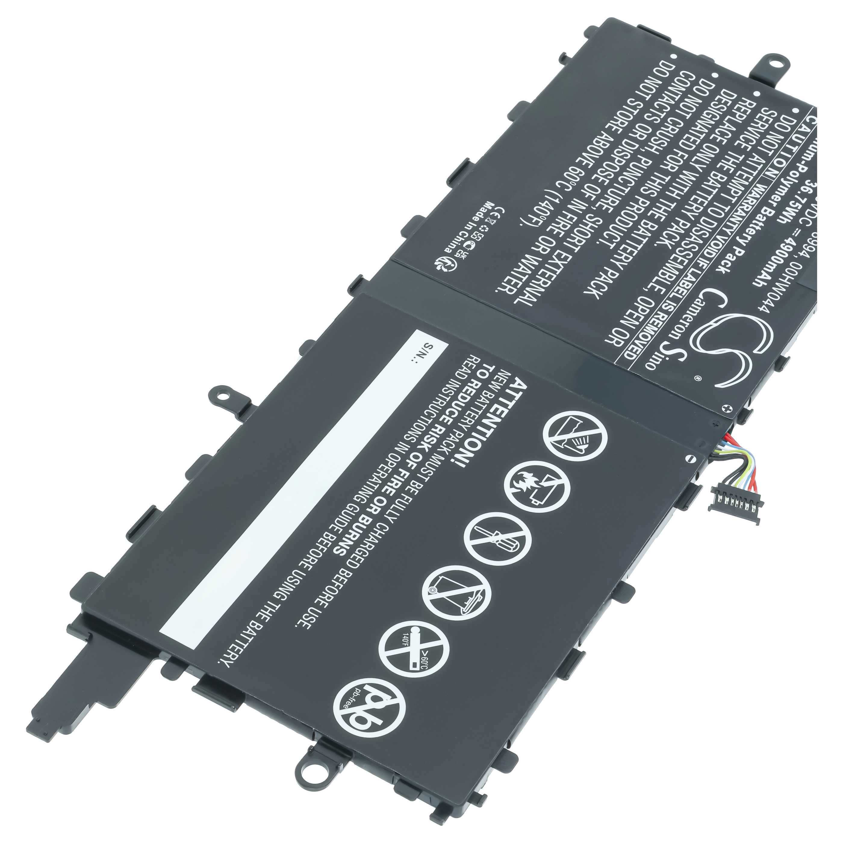 Batteria per tablet sostituisce Lenovo 00HW04, 00HW044, 00HW045, 00HW046, SB10J78993 - 4900mAh 7,5V Li-Poly