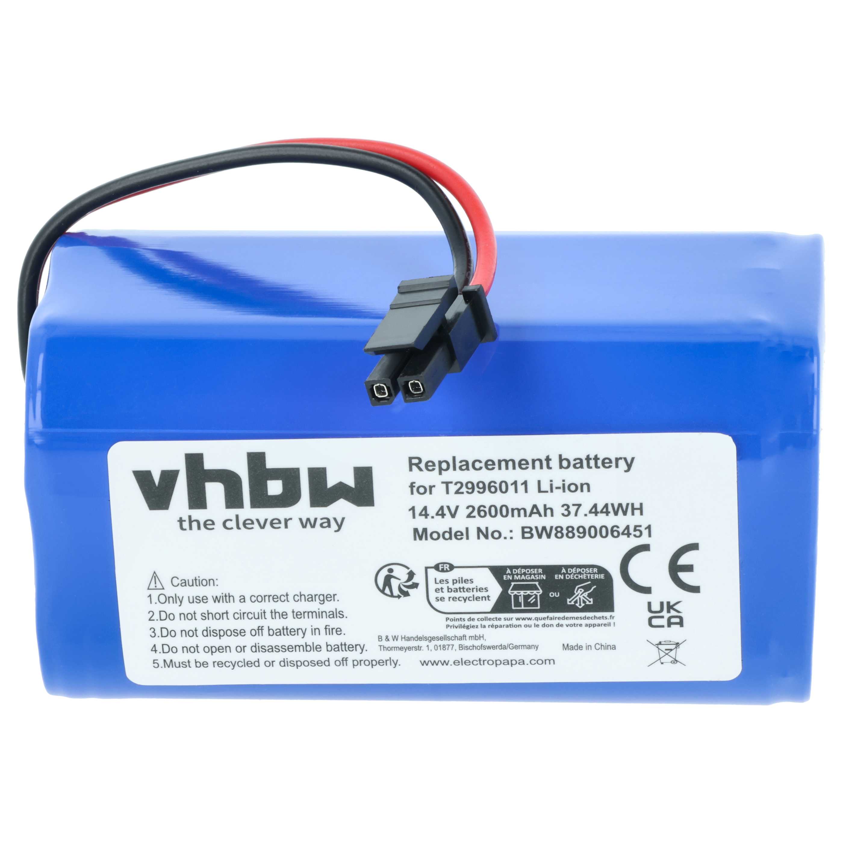 Battery replaces Eufy T2996011, U092-INR-MH1-4S1P for Eufy etc. 2600mAh, 14.4V, Li-Ion