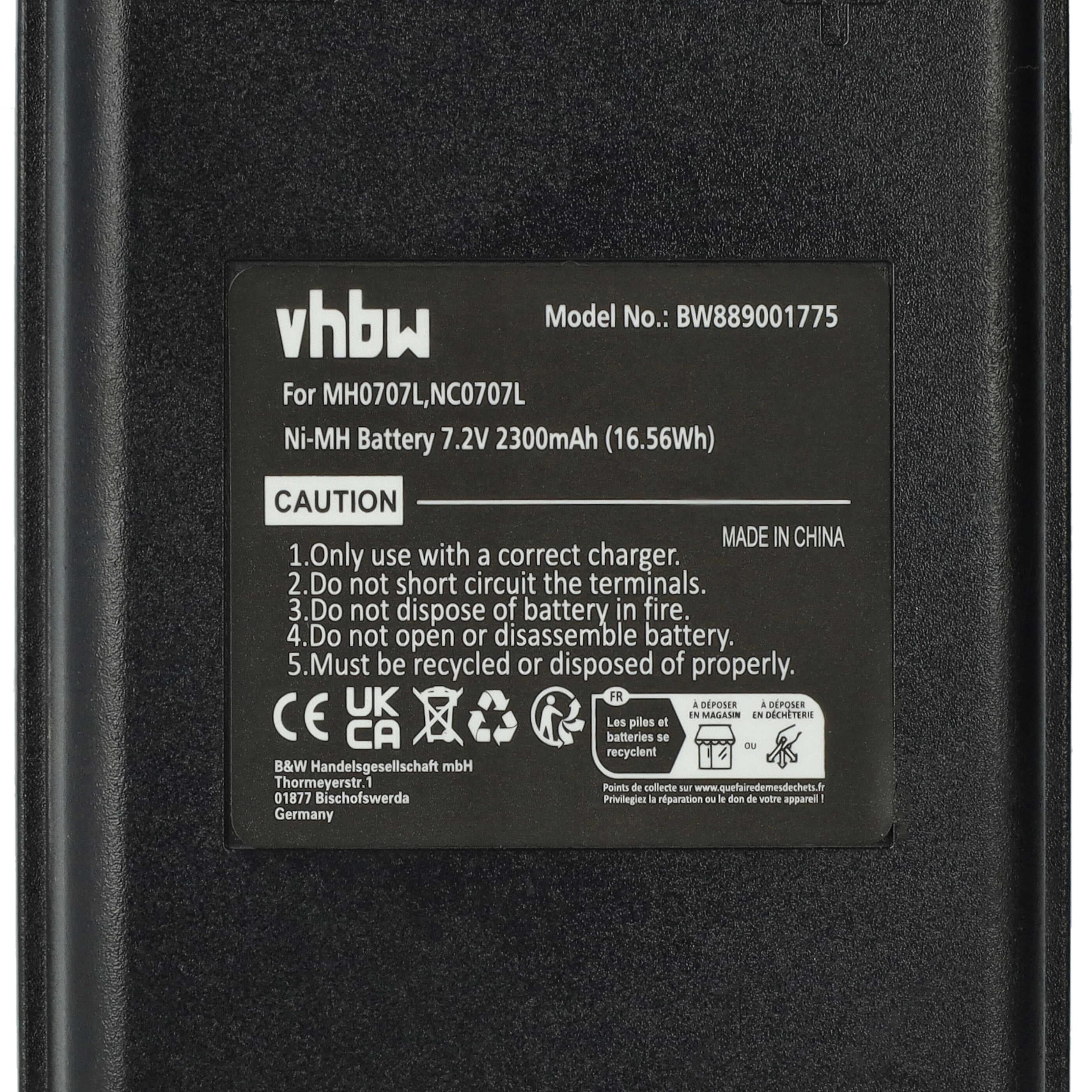 Battery as Replacement for Autec MH0707L, NC0707L Remote Control - 2300 mAh 7.2 V NiMH