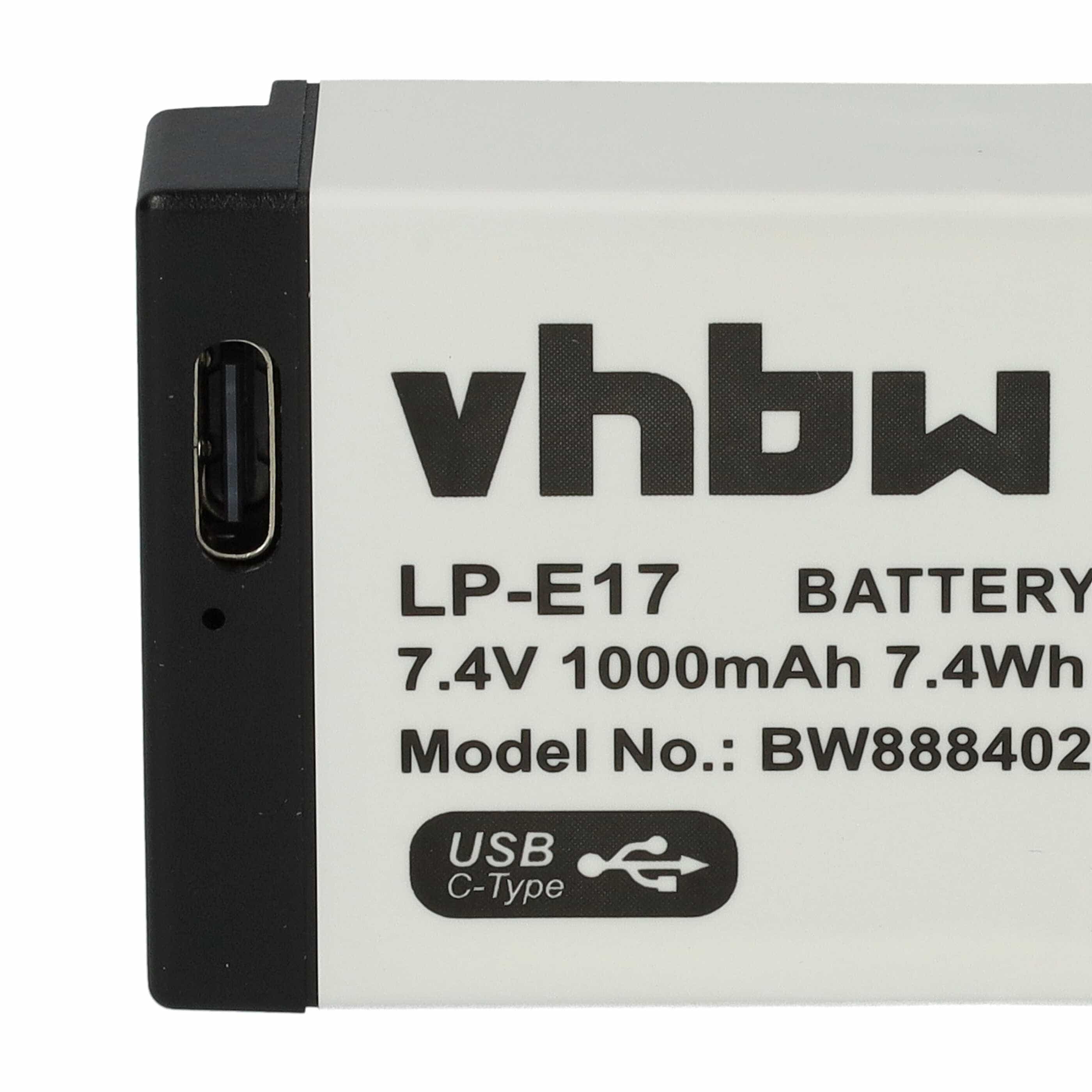 Battery Replacement for Canon LP-E17 - 1000mAh, 7.4V, Li-Ion, with USB C Socket