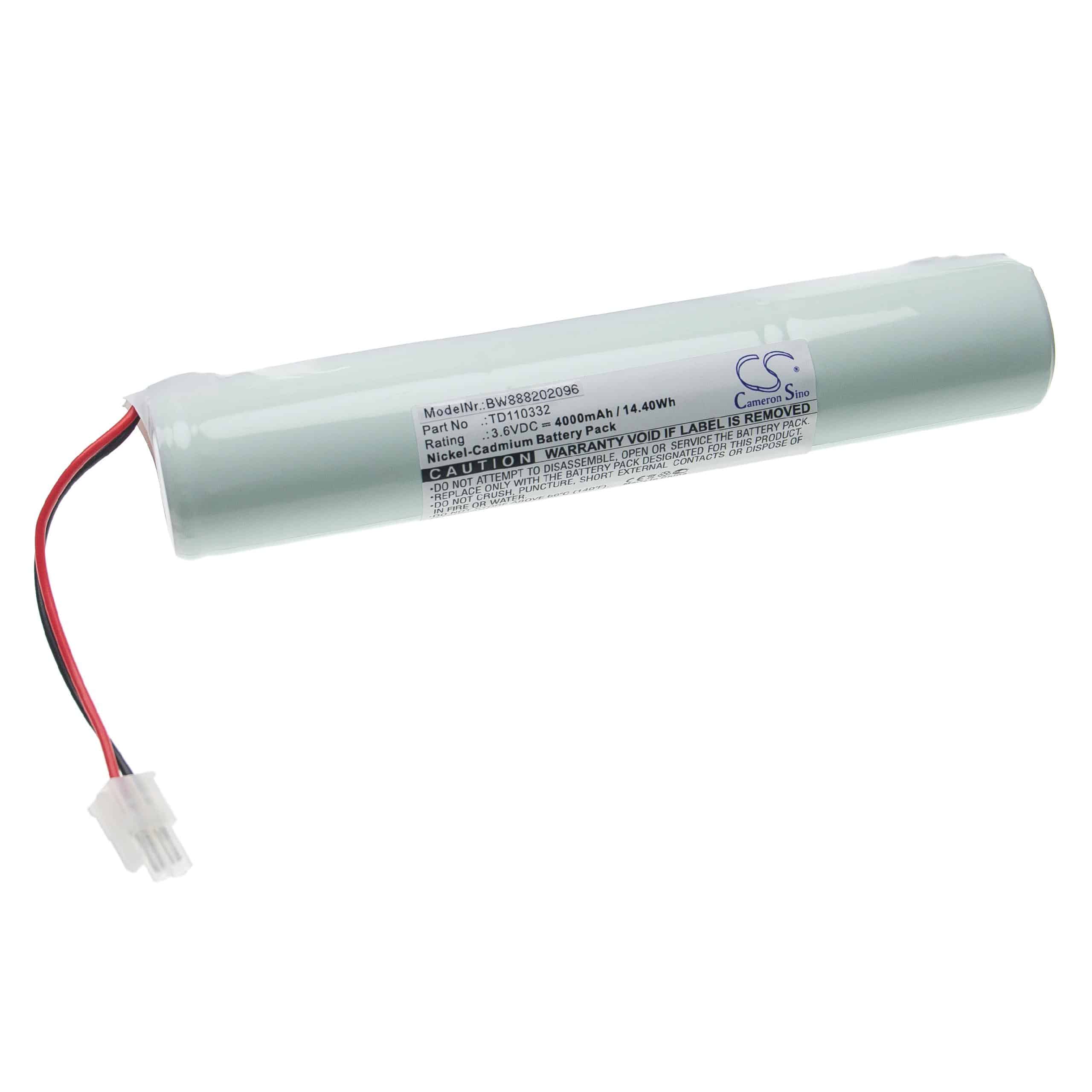 Batterie remplace Schneider 329056000, TD110332 pour éclairage de secours - 4000mAh 3,6V NiCd