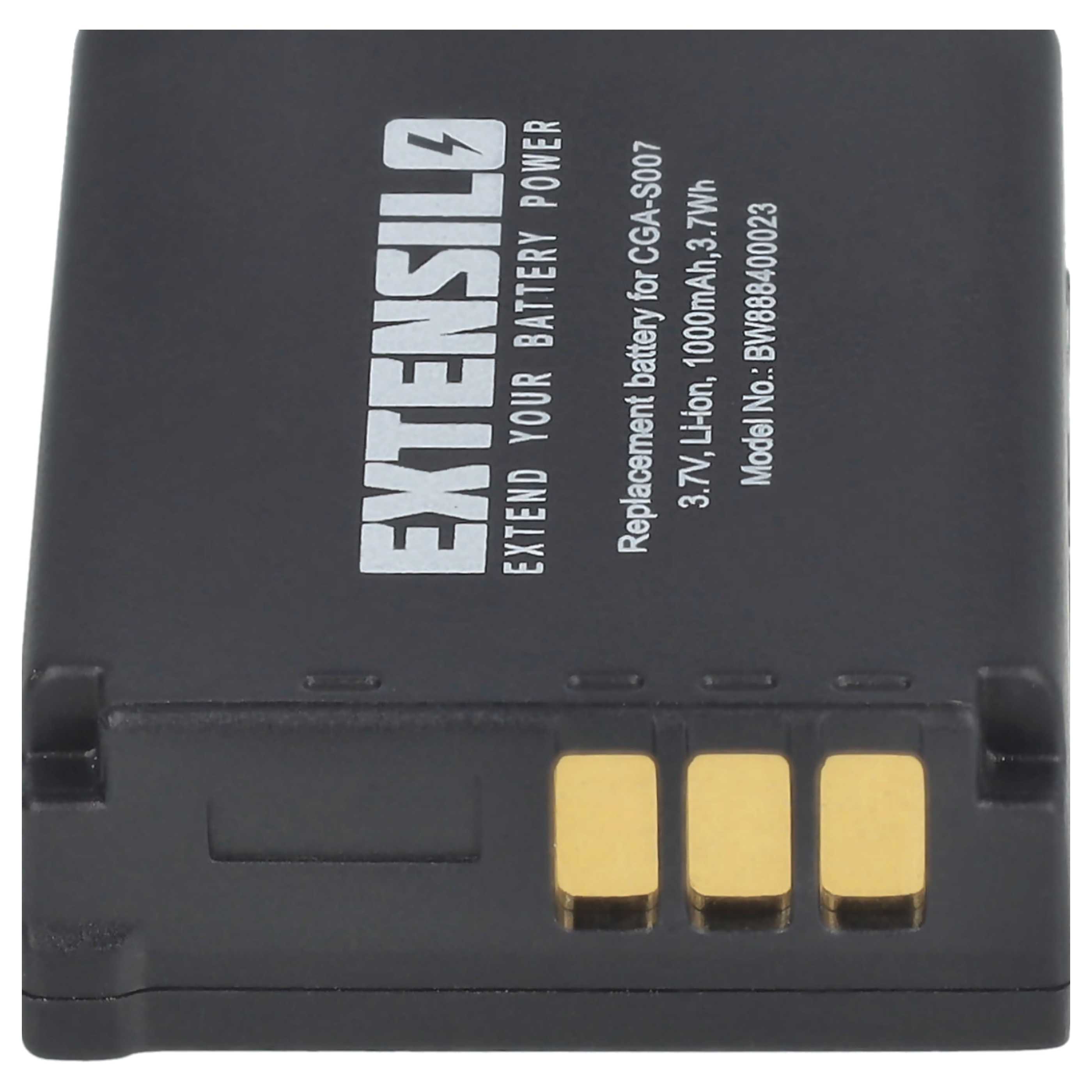 3x Batteria sostituisce Panasonic CGA-S007A/B, CGA-S007, CGA-S007A/1B per fotocamera - 1000mAh 3,7V Li-Ion