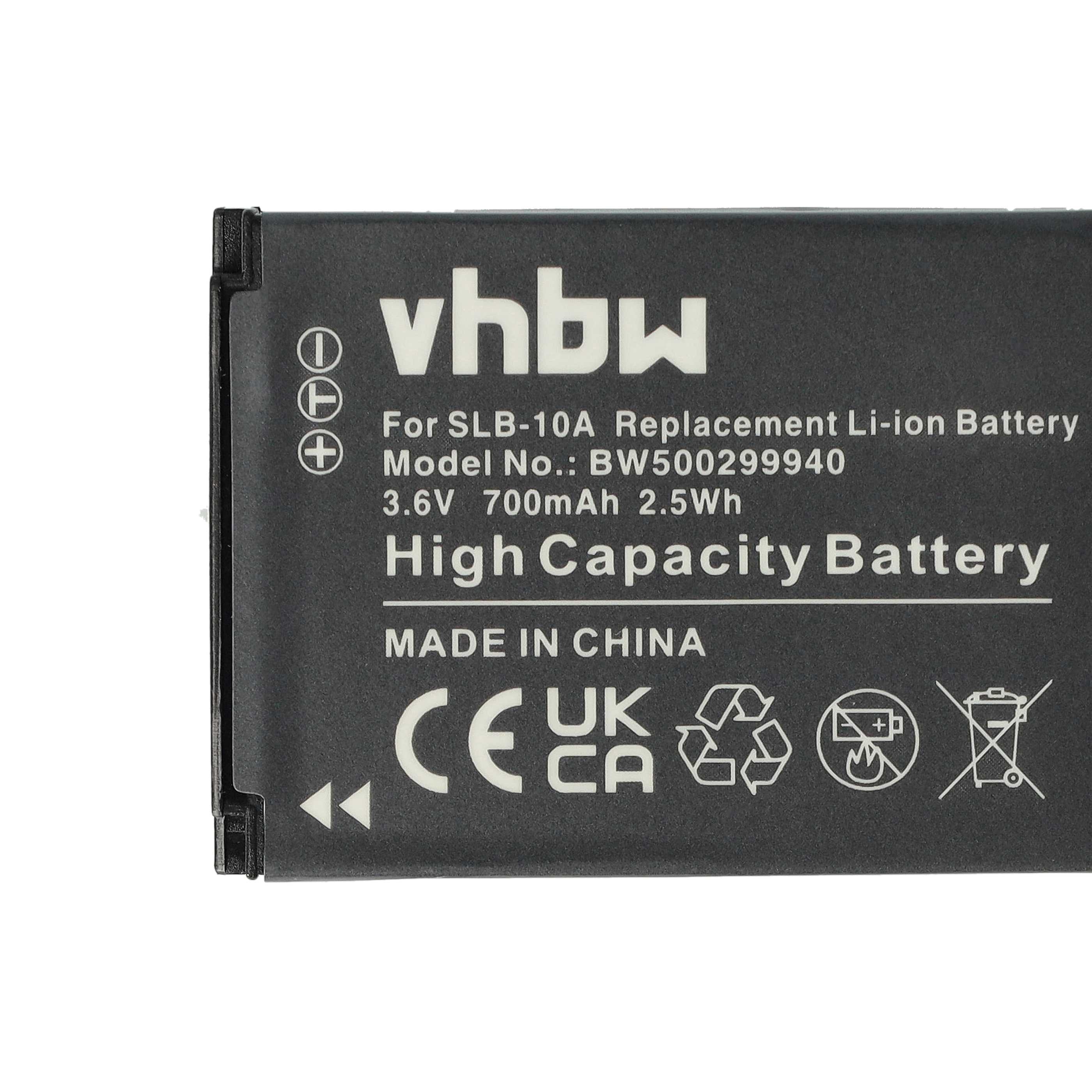 Batterie remplace Samsung BP-10A, SLB-10A, BP10A pour appareil photo - 700mAh 3,6V Li-ion