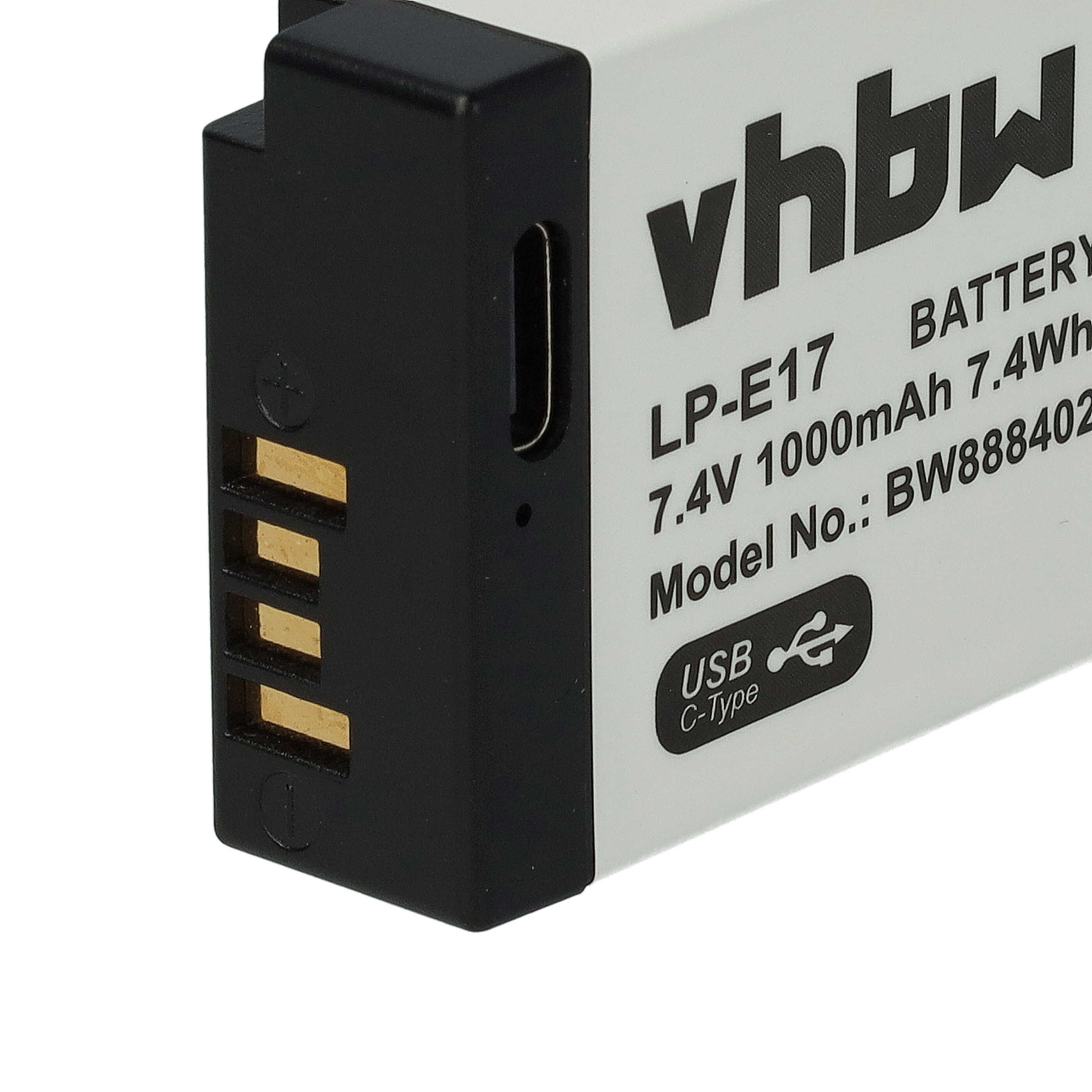 3x Battery replaces Canon LP-E17 - 1000mAh, 7.4V, Li-Ion, with USB C Socket