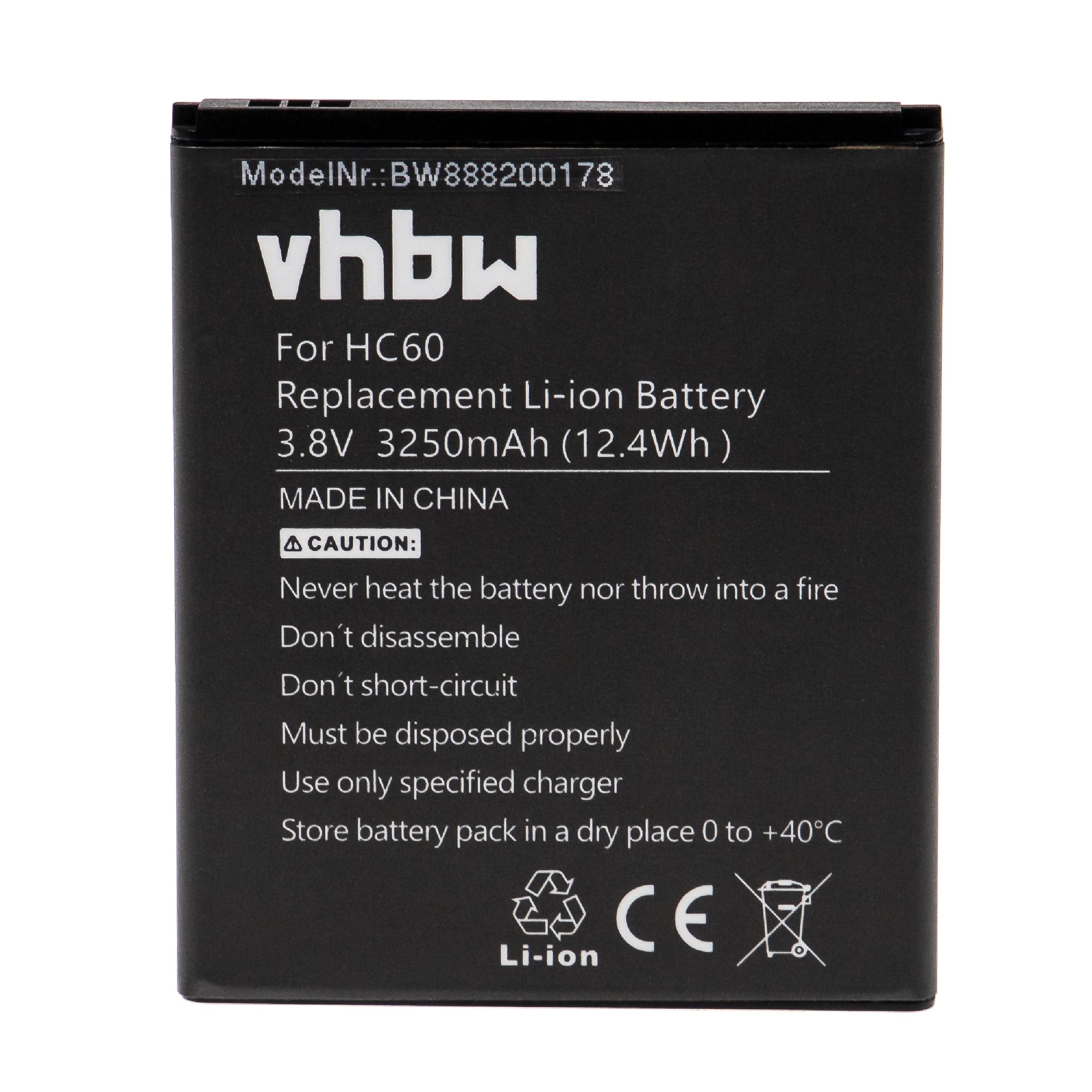 Batterie remplace Motorola HC60 pour téléphone portable - 3250mAh, 3,8V, Li-polymère