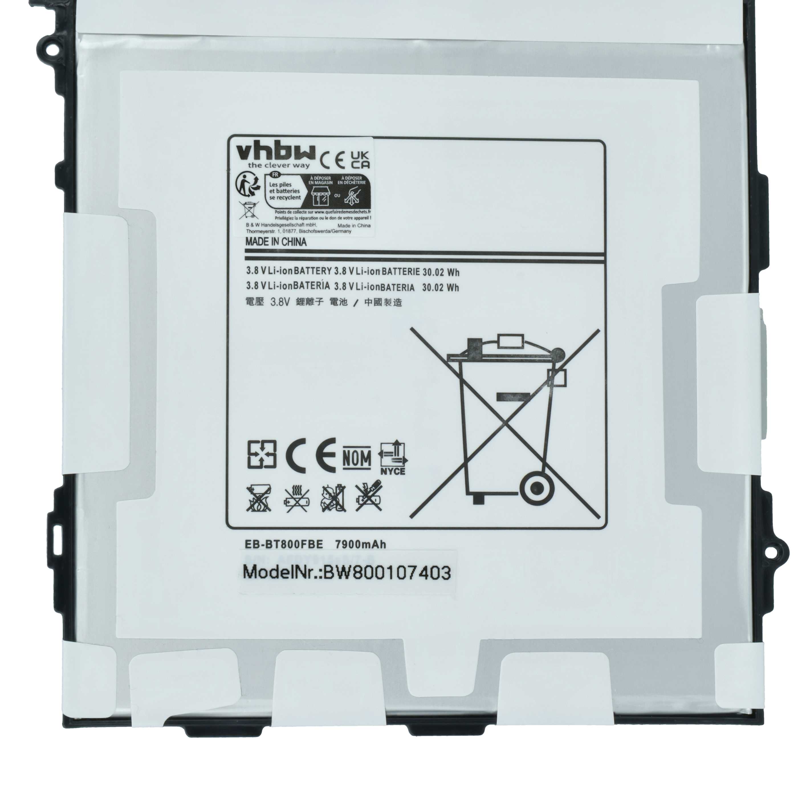 Batteria per tablet sostituisce Samsung EB-BT800FBC, EB-BT800FBE - 7900mAh 3,8V Li-Poly