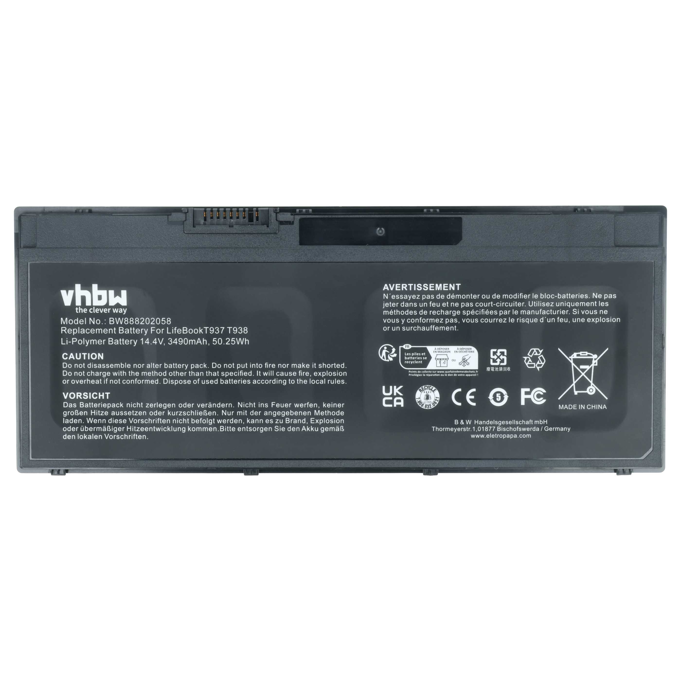 Akumulator do laptopa zamiennik Fujitsu 34053269, 34061271, 34068253 - 3490 mAh 14,4 V Li-Ion, czarny