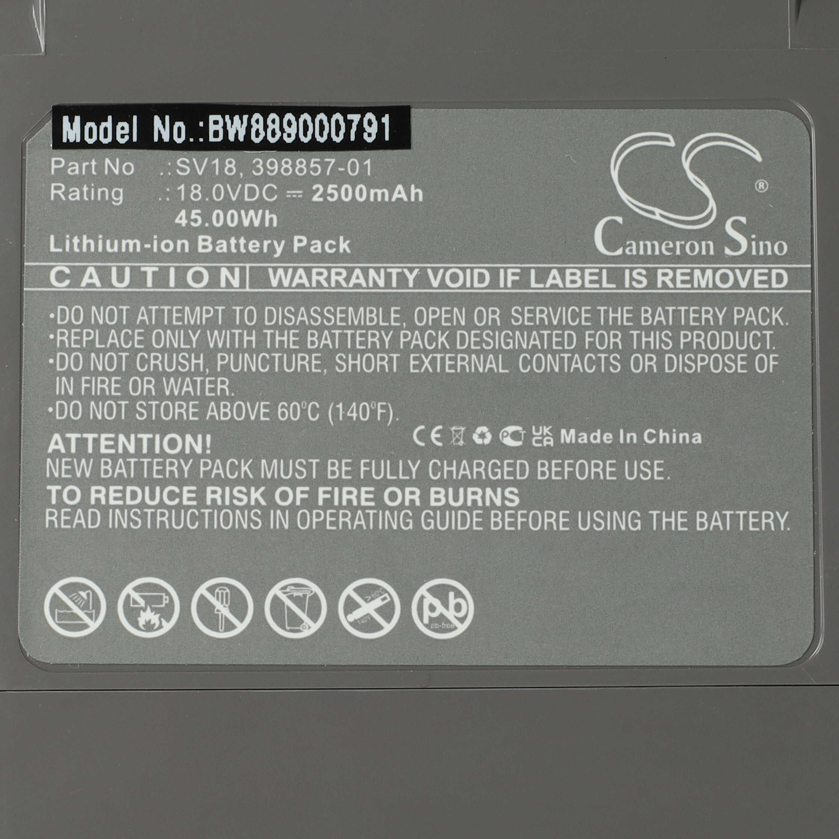 Akumulator do odkurzacza Dyson zamiennik Dyson 398006-01, 971450-06, 398857-01, 965171-02 - 2500mAh 18V Li-Ion