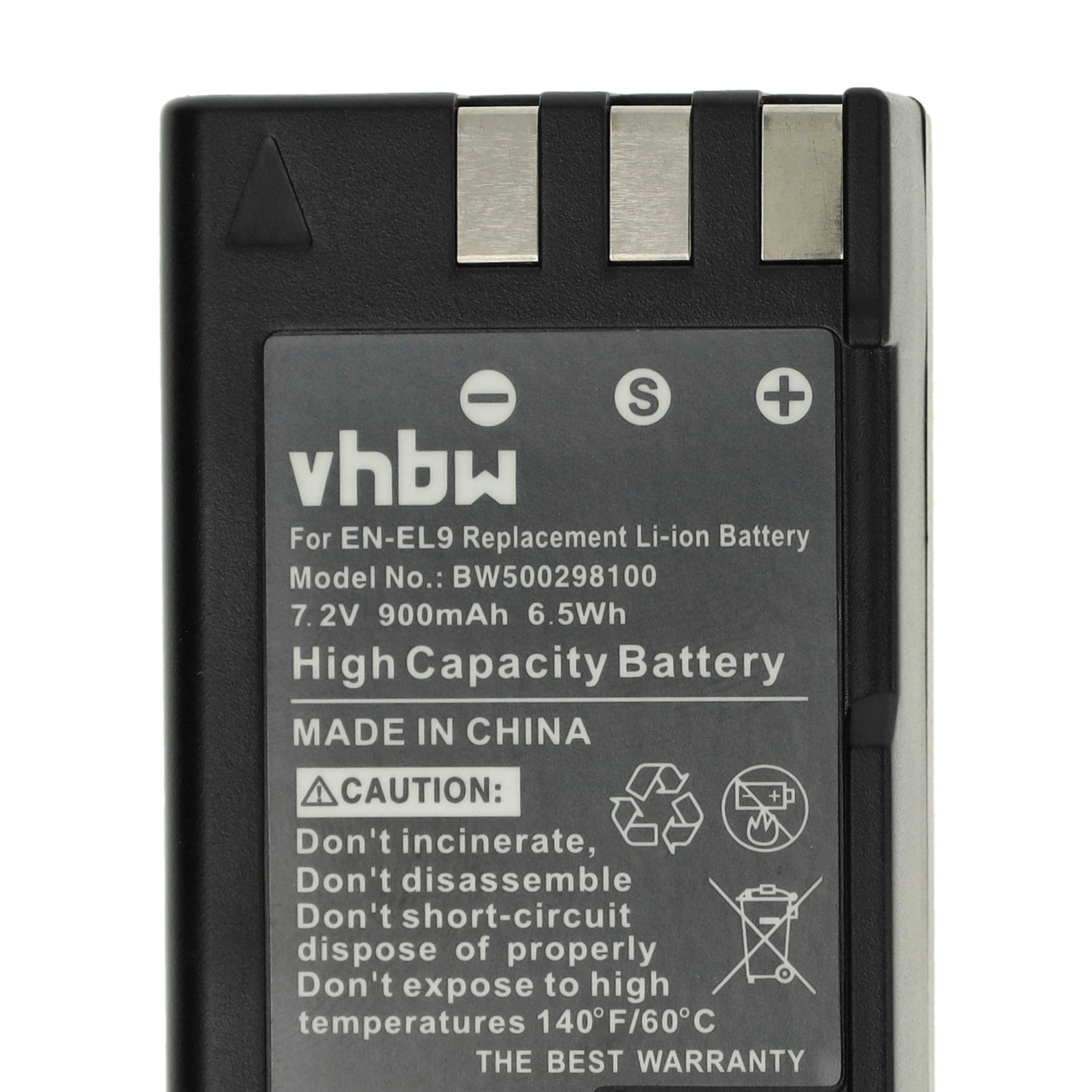 3x Battery replaces Nikon EN-EL9a, EN-EL9E, EN-EL9 - 900mAh, 7.2V, Li-Ion