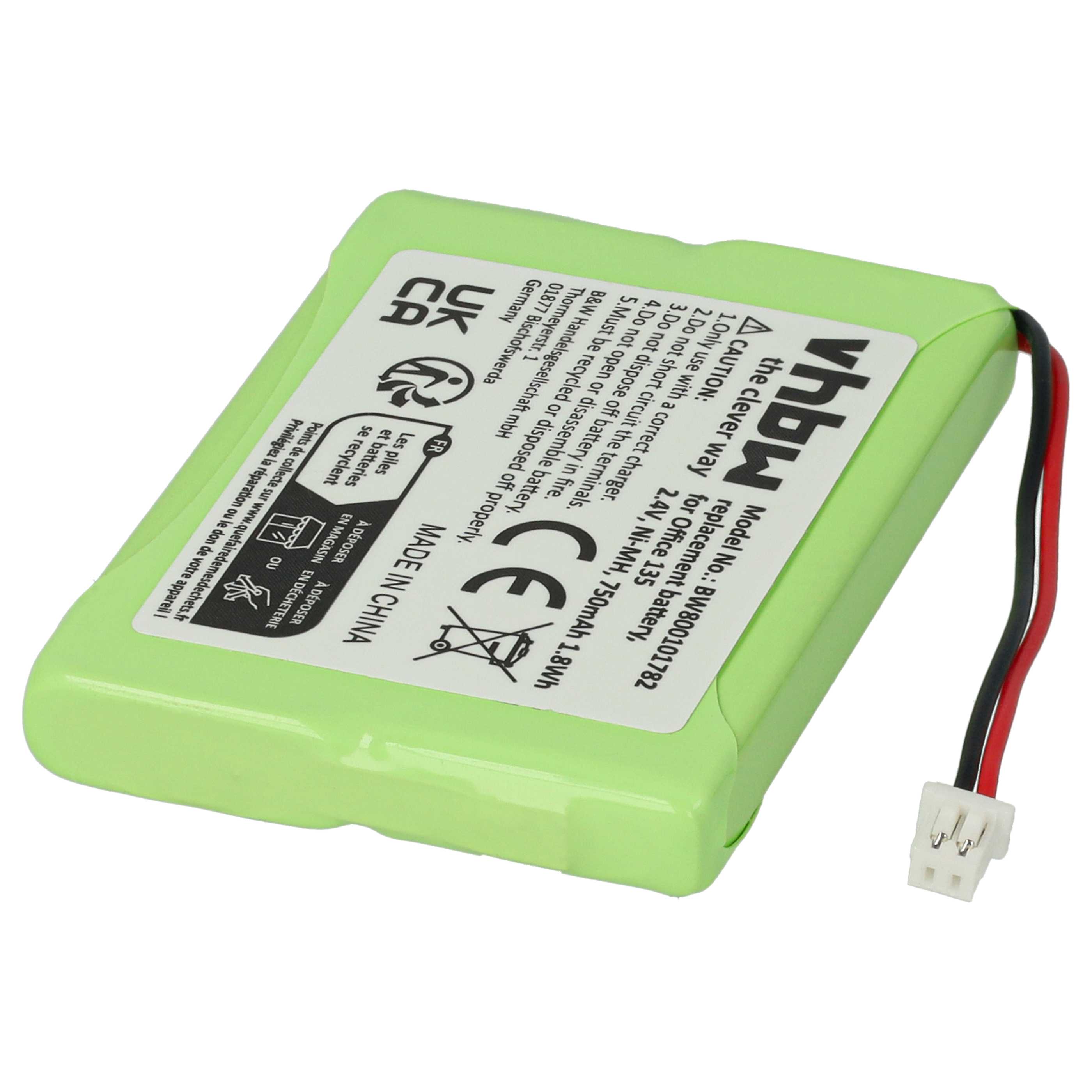 Batterie remplace 20328196BD, 2010 pour téléphone Ascom - 750mAh 2,4V NiMH