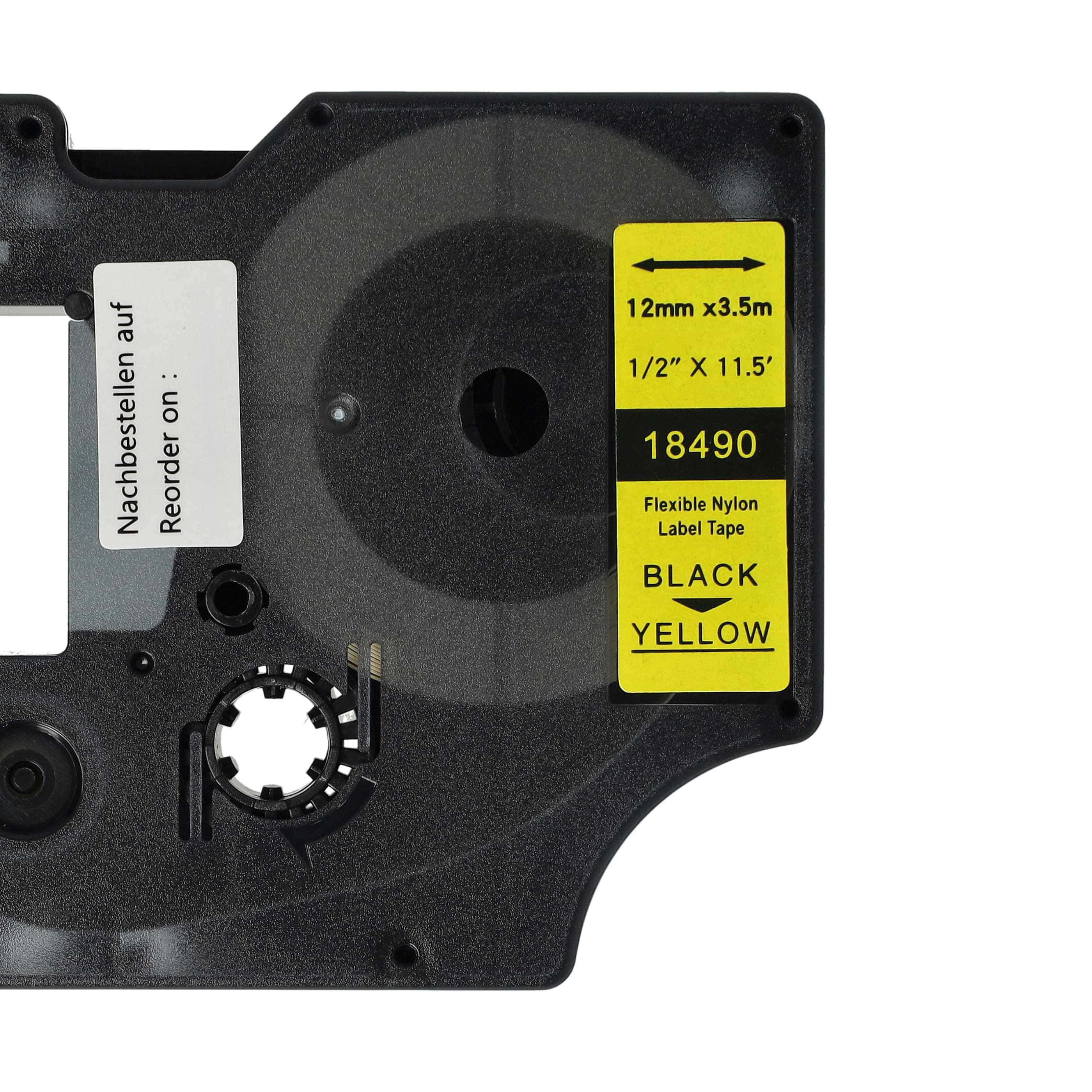 Label Tape replaces Dymo 18490 - 12 mm Black to Yellow, Nylon