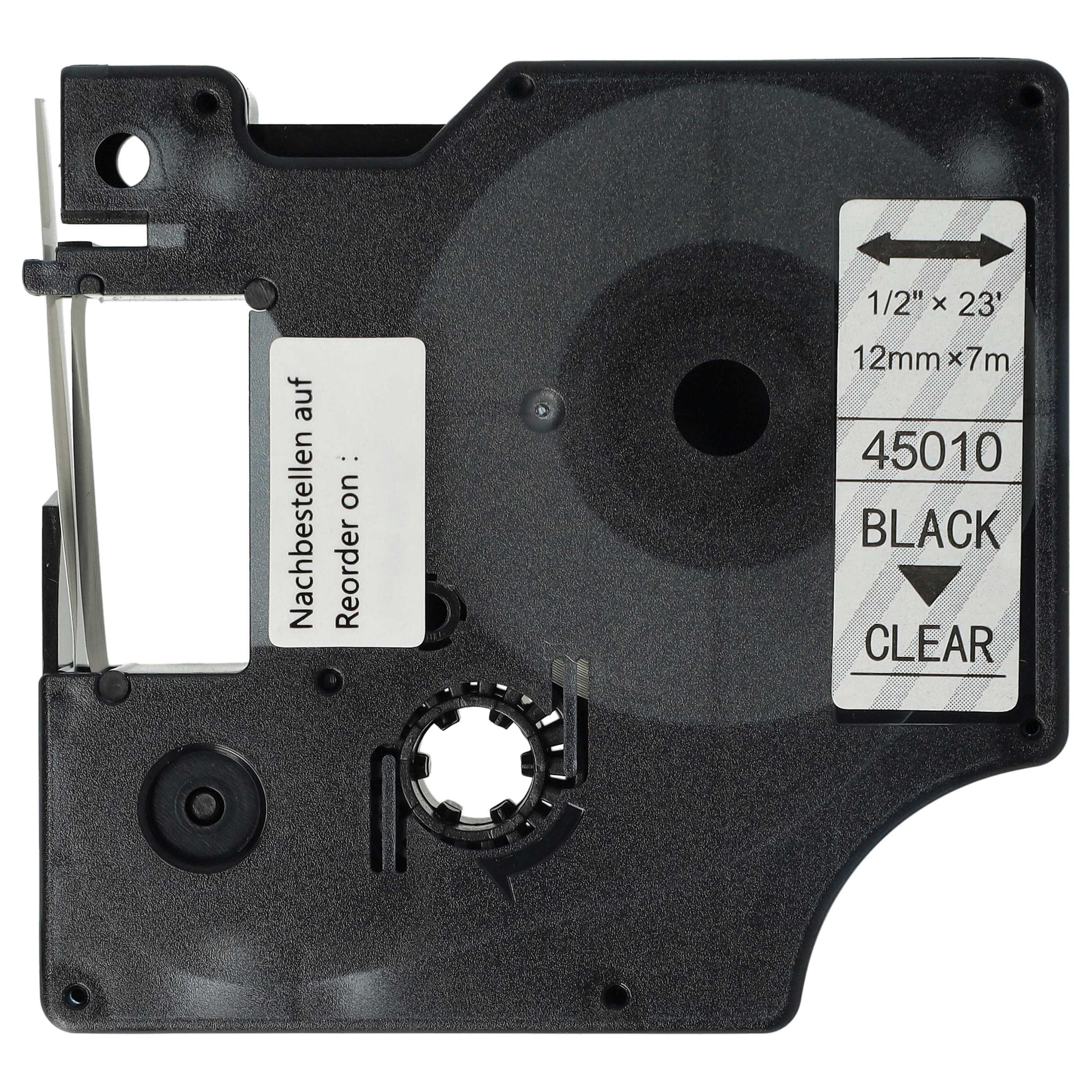 Label Tape as Replacement for Dymo D1, 45010 - 12 mm Black to Transparent