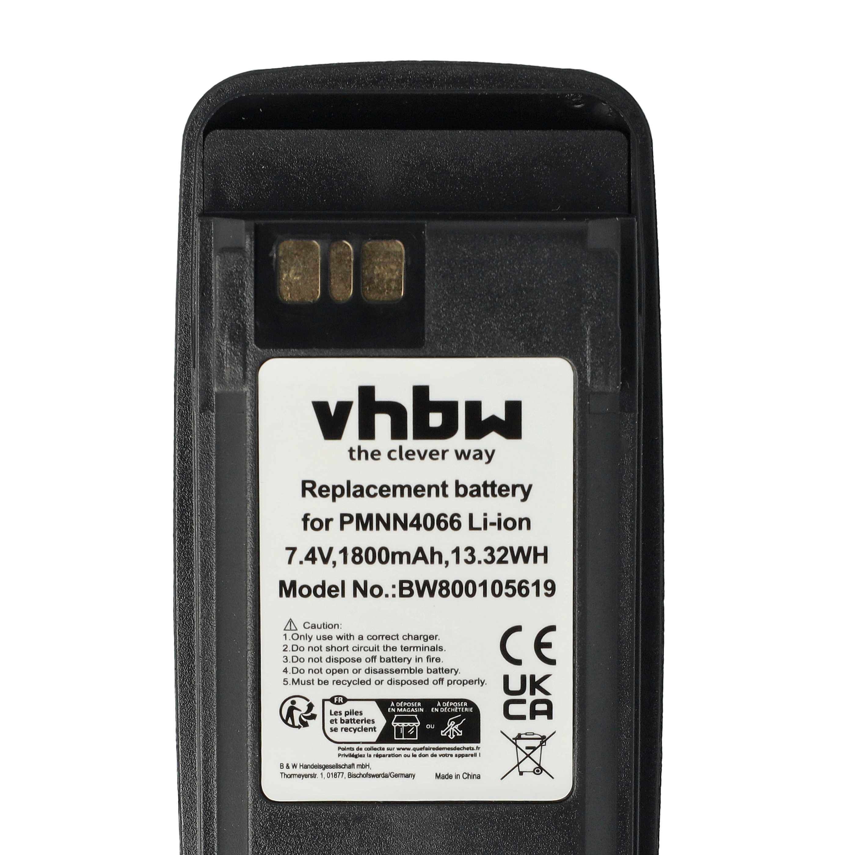 Radio 10x Battery replaces Motorola NNTN4066, PMNN4065, NNTN4077, NNTN4103 - 1800 mAh 7.4 V Li-Ion + Belt Clip