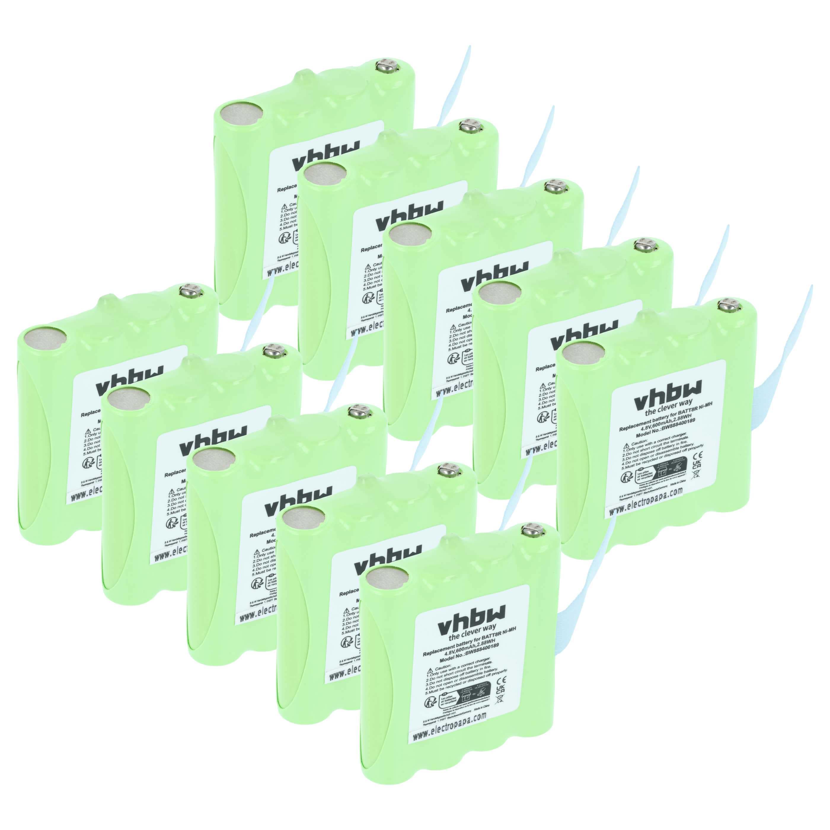 Radio 10x Battery replaces BATT8R, KEBT072A, KEBT-072-A - 600 mAh 4.8 V NiMH