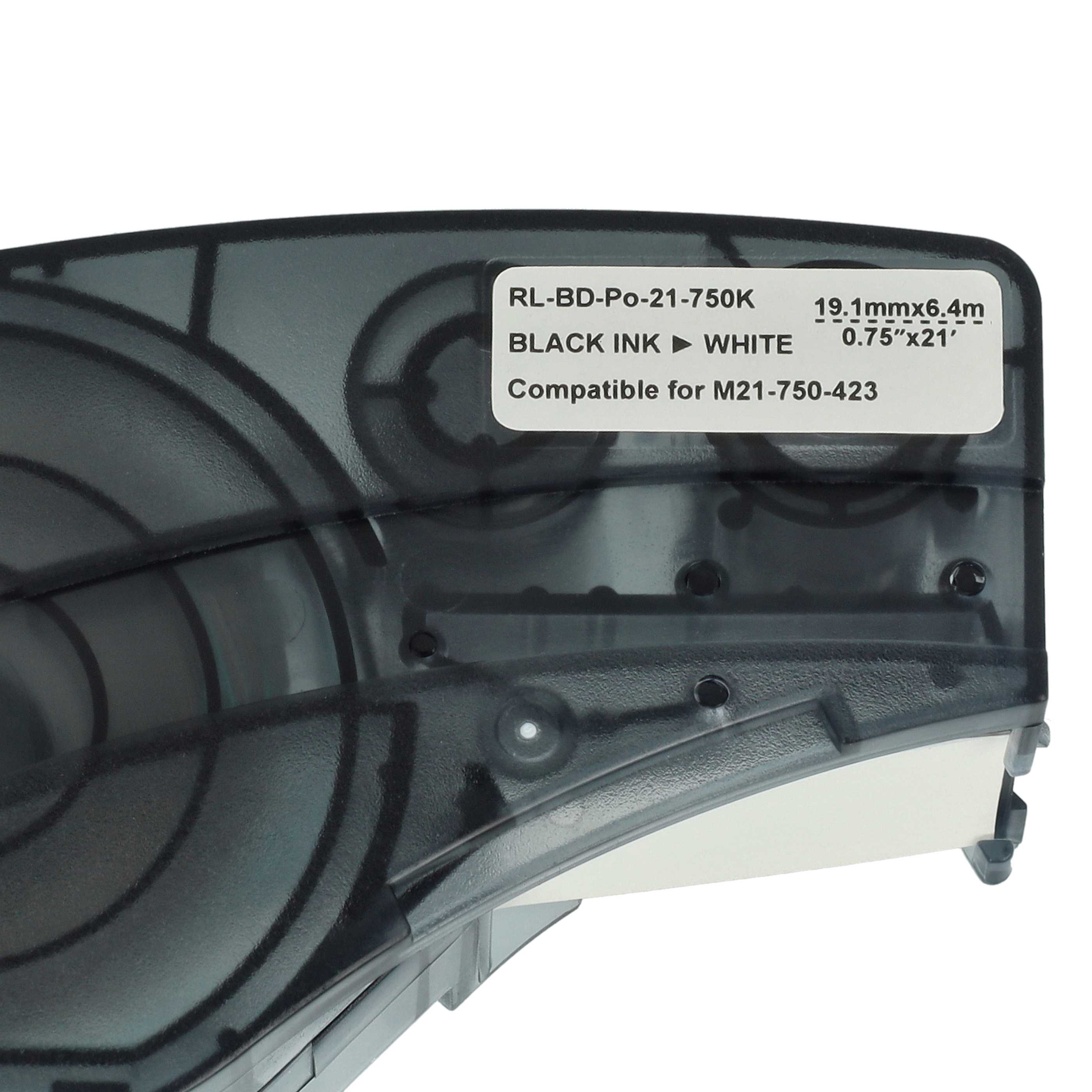 Schriftband als Ersatz für Brady M21-750-423 - 19,05mm Schwarz auf Weiß, Kunststoff, Polyester