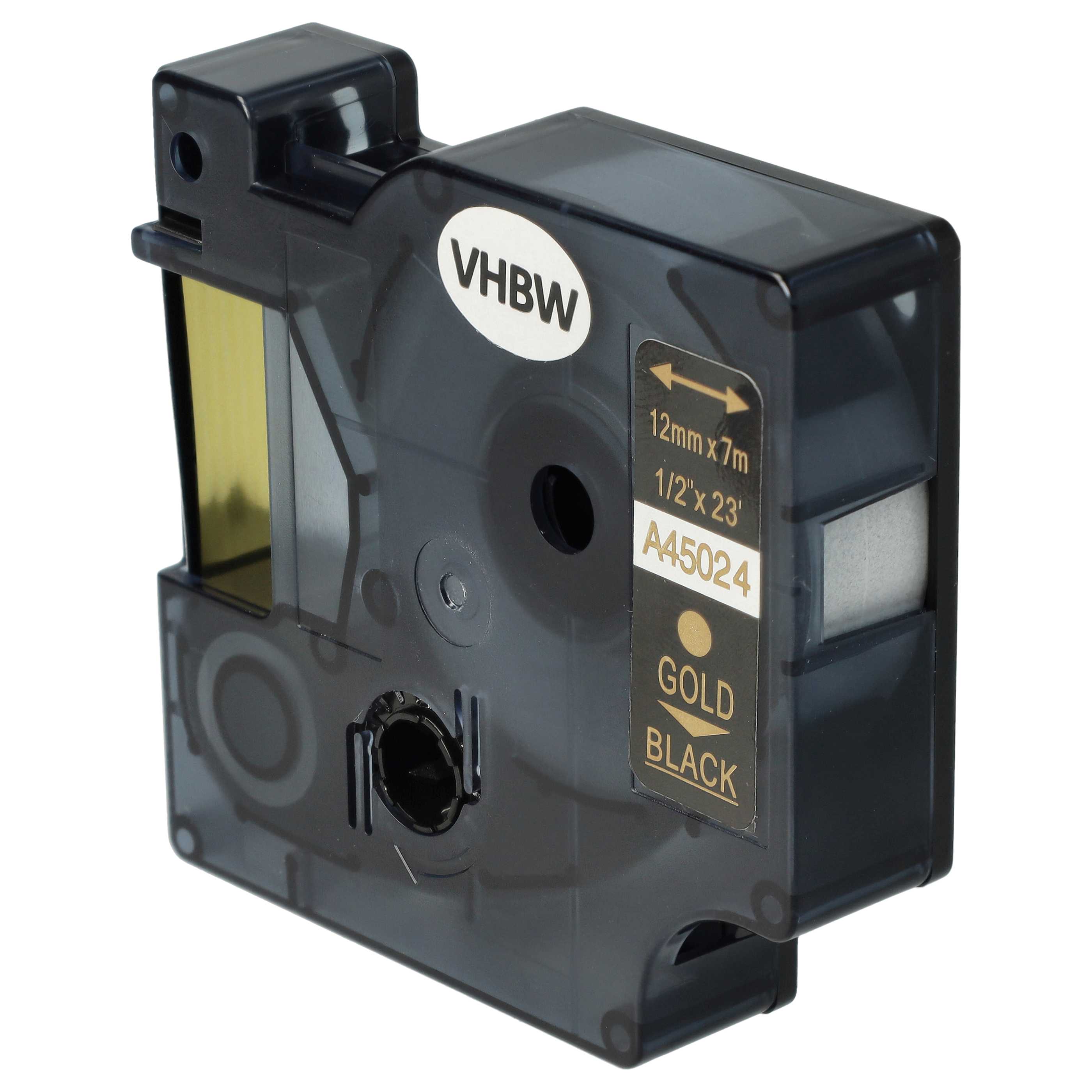 Label Tape replaces Dymo D1, 45024 - 12 mm Gold to Black