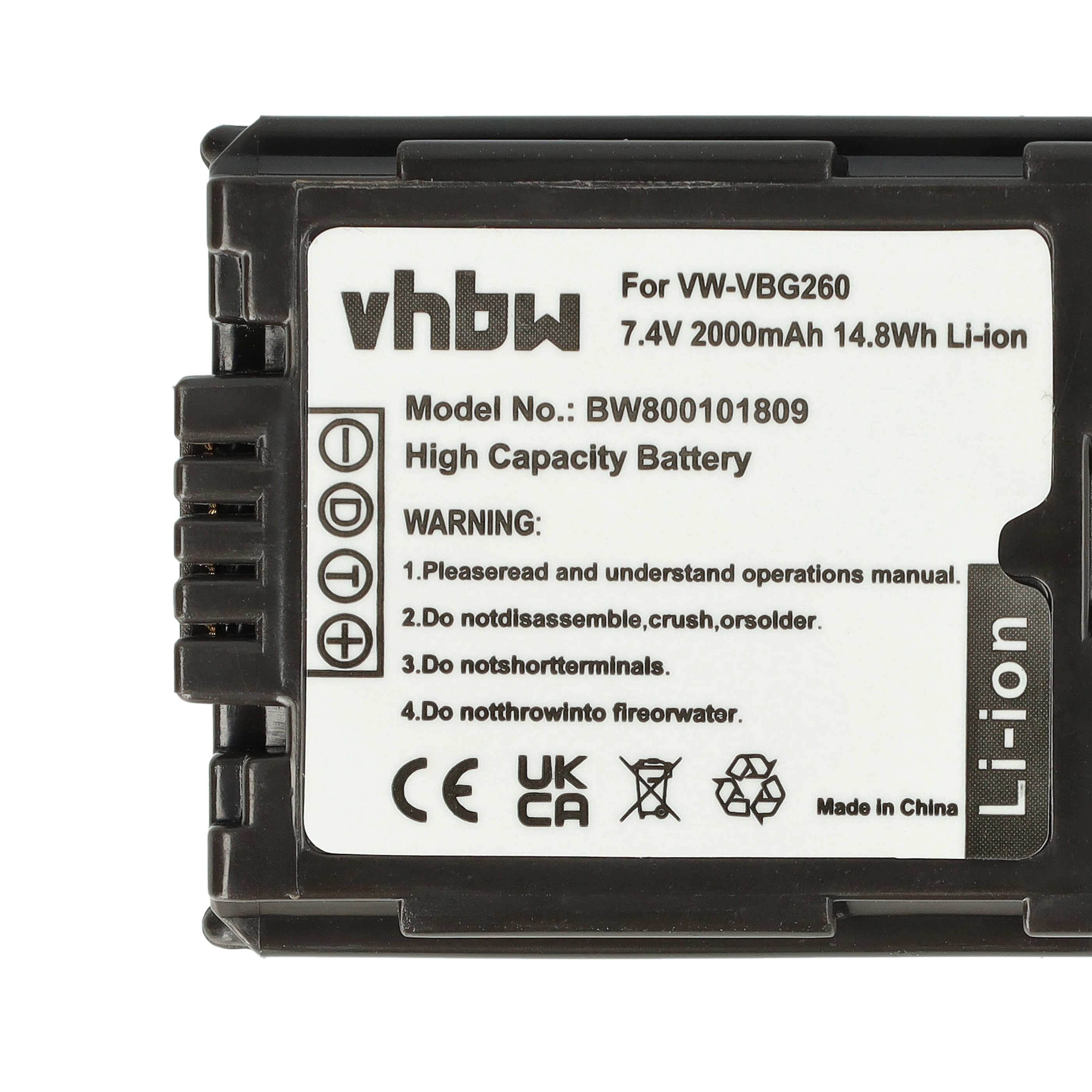 Videokamera-Akku als Ersatz für Panasonic VW-VBG260 - 2000mAh 7,2V Li-Ion mit Infochip