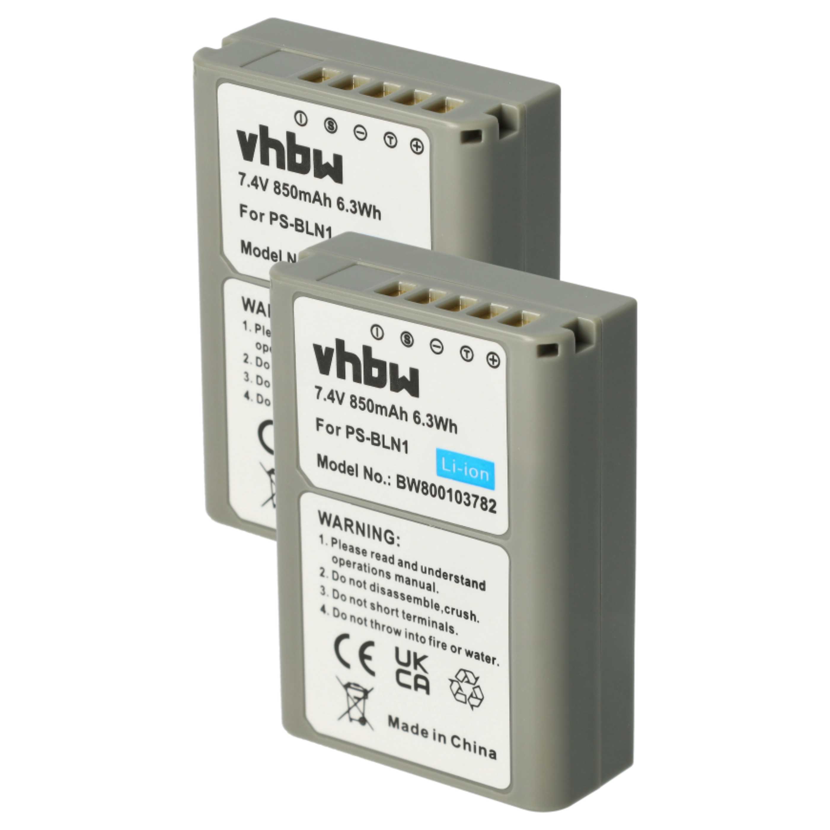 2x Battery replaces Olympus PS-BLN1 - 850mAh, 7.6V, Li-Ion with Info Chip