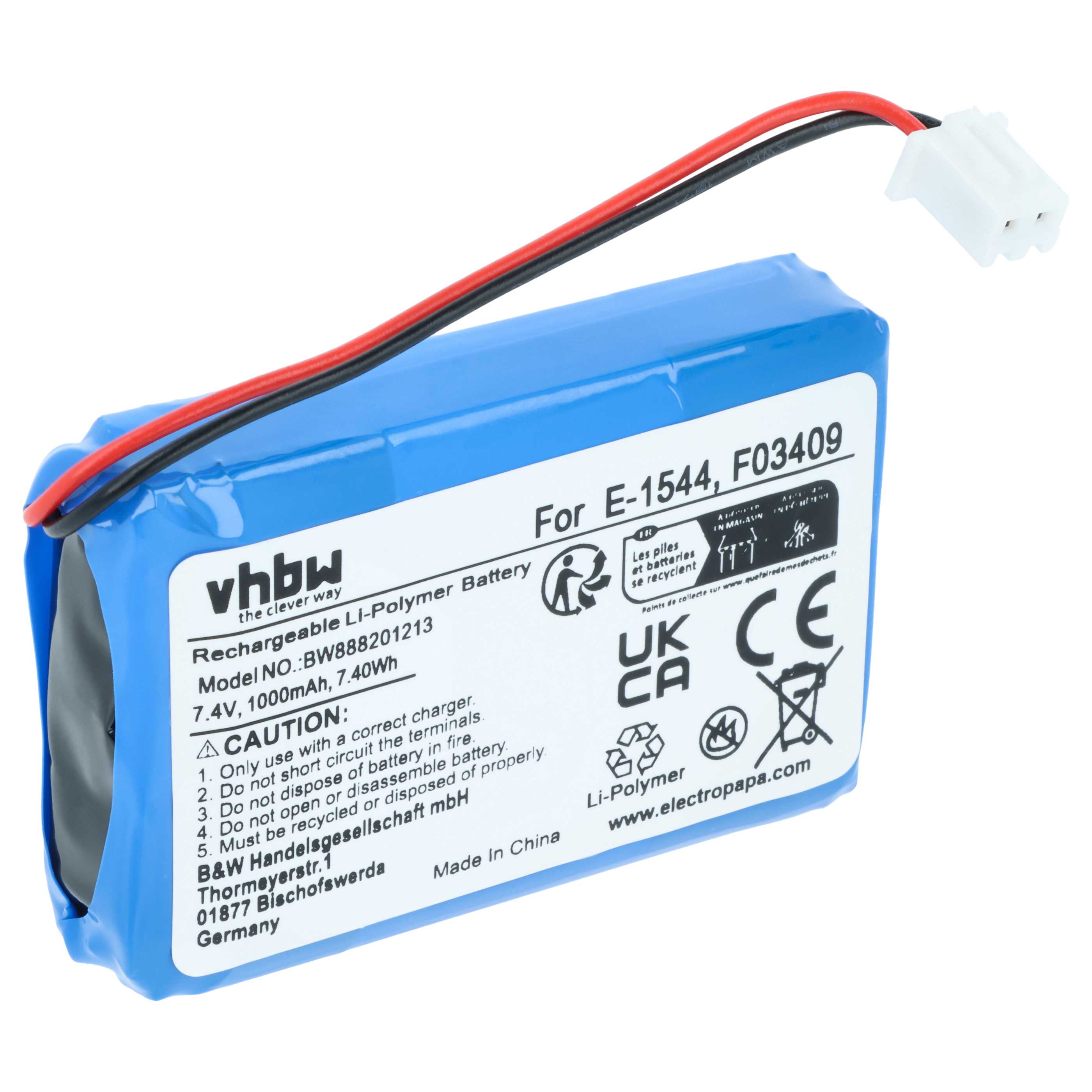 Batería reemplaza Satlink F03409, E-1544 para dispositivo medición (1000 mAh, 7,4 V, Li-Polímero)