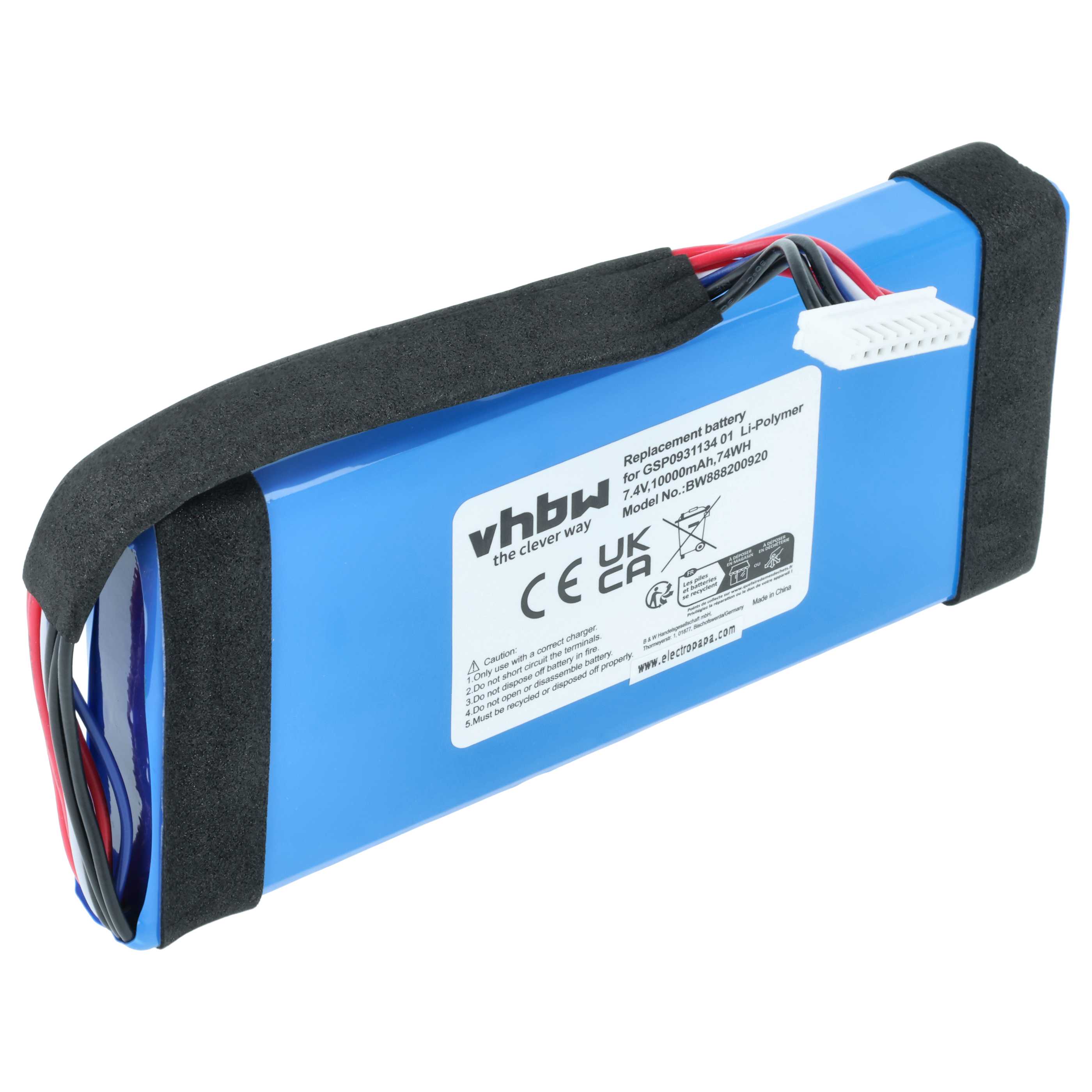 Batteria sostituisce JBL GSP0931134 01 per altoparlanti - 10000mAh 7,4V Li-Poly