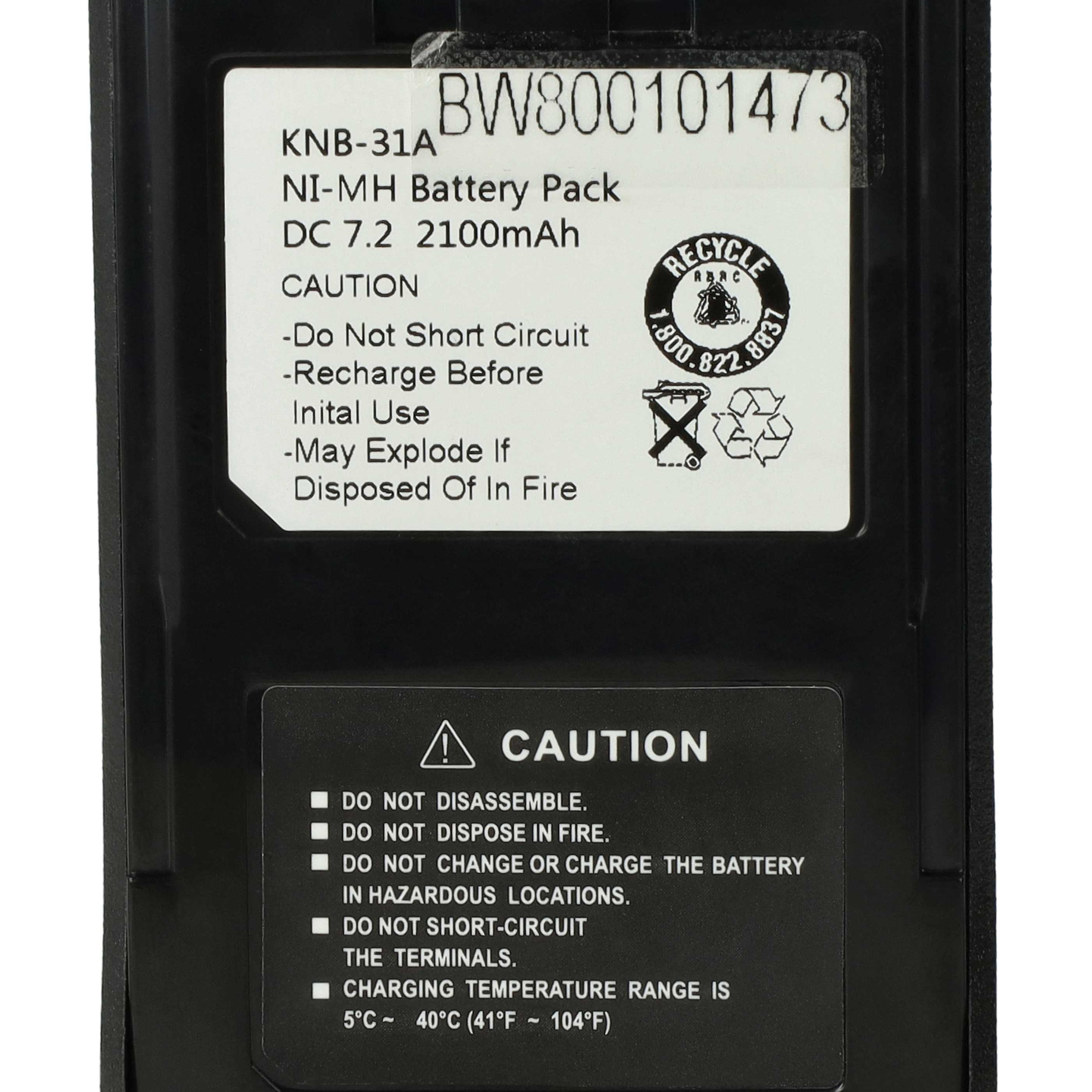 Batterie remplace Kenwood KNB-41NC, KNB-32N, KNB-31A, KNB-33L pour radio talkie-walkie - 2100mAh 7,2V NiMH