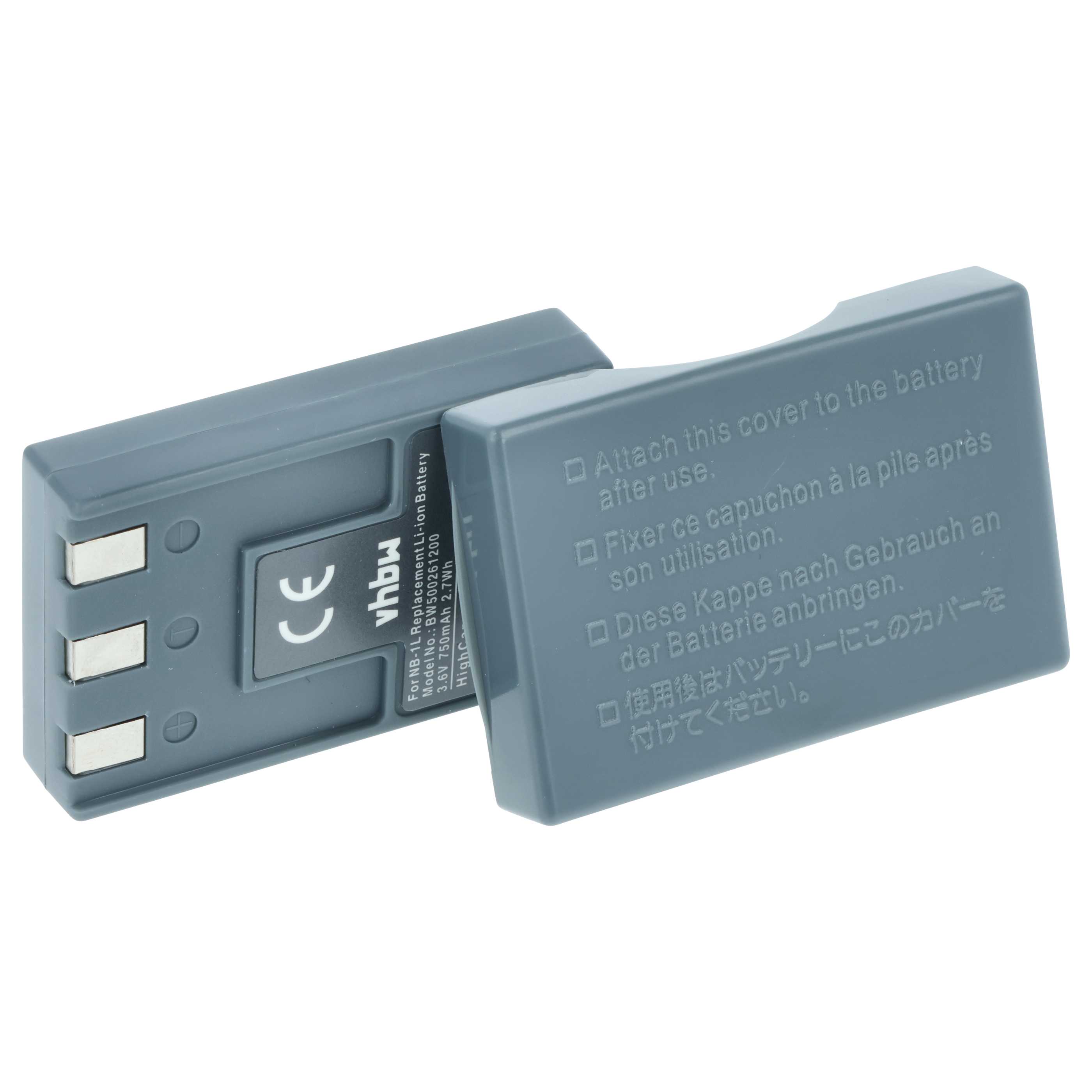 2x Battery replaces Canon NB-1LH, NB-1L - 750mAh, 3.6V, Li-Ion