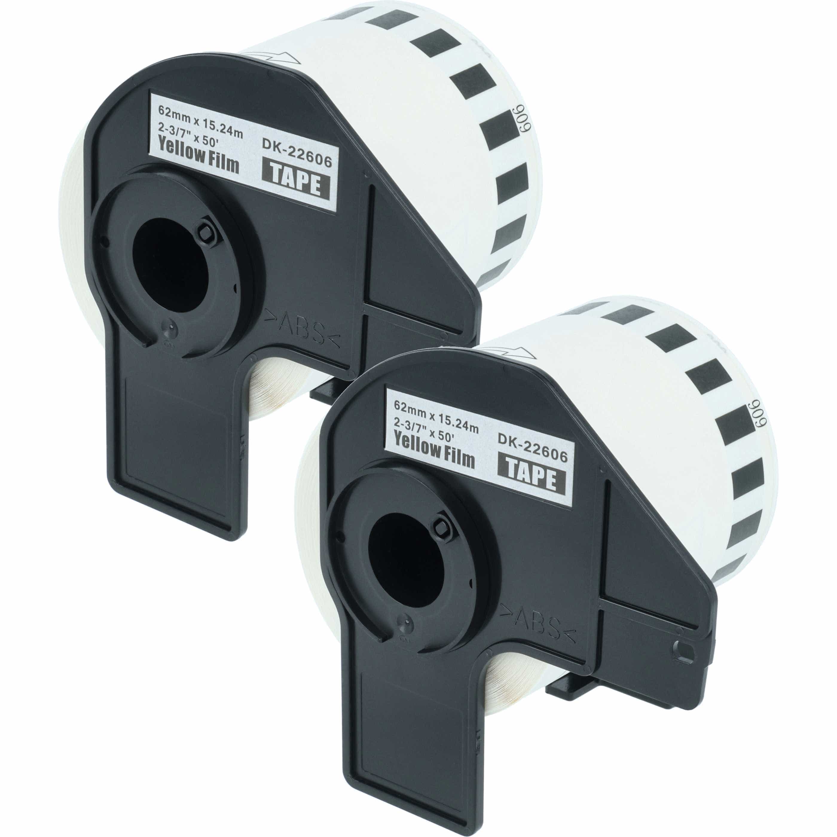 2x Label Roll replaces Brother DK-22606 Labeller - Premium 62 mm x 15.24 m + Holder