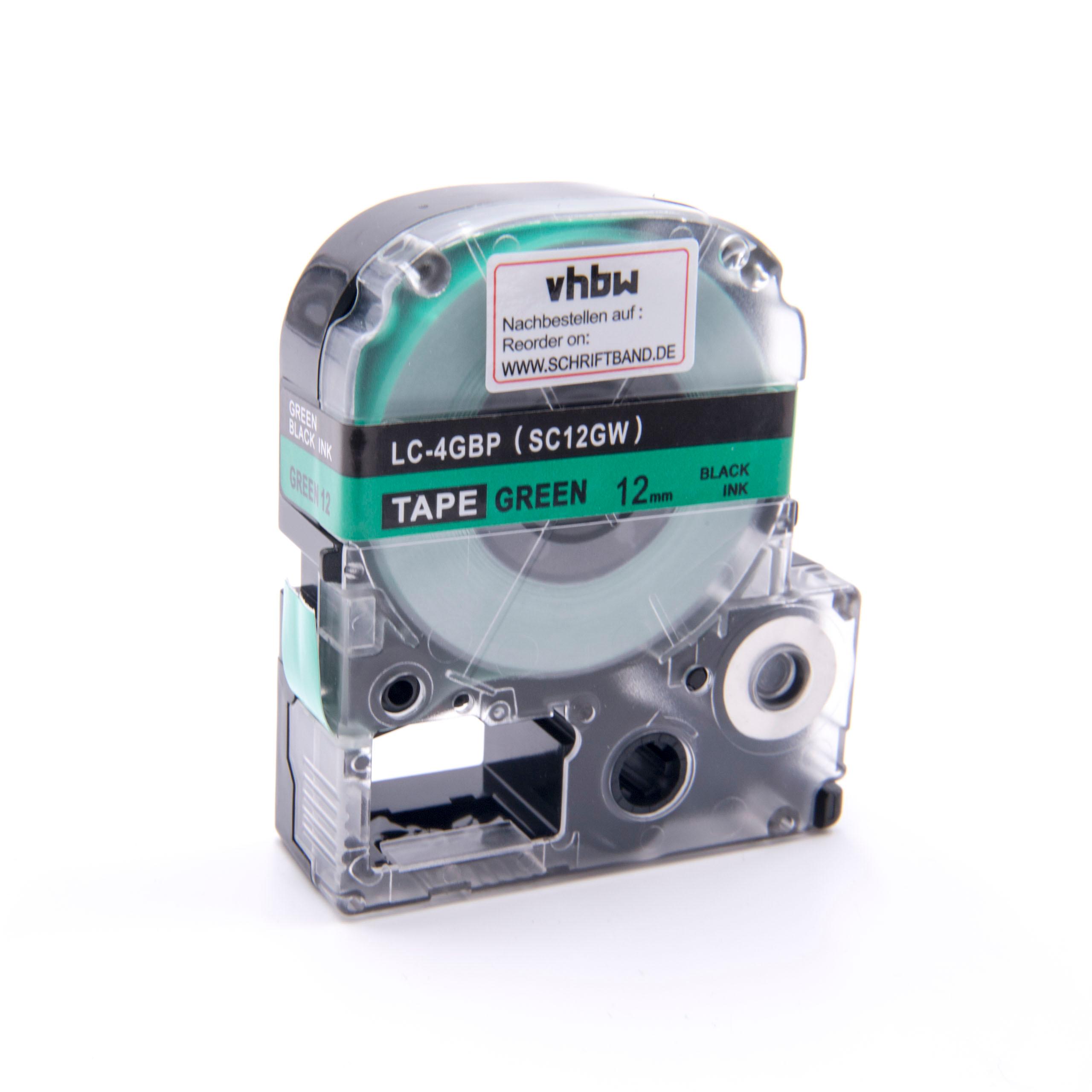 Label Tape as Replacement for Epson LC-4GBP - 12 mm Black to Green