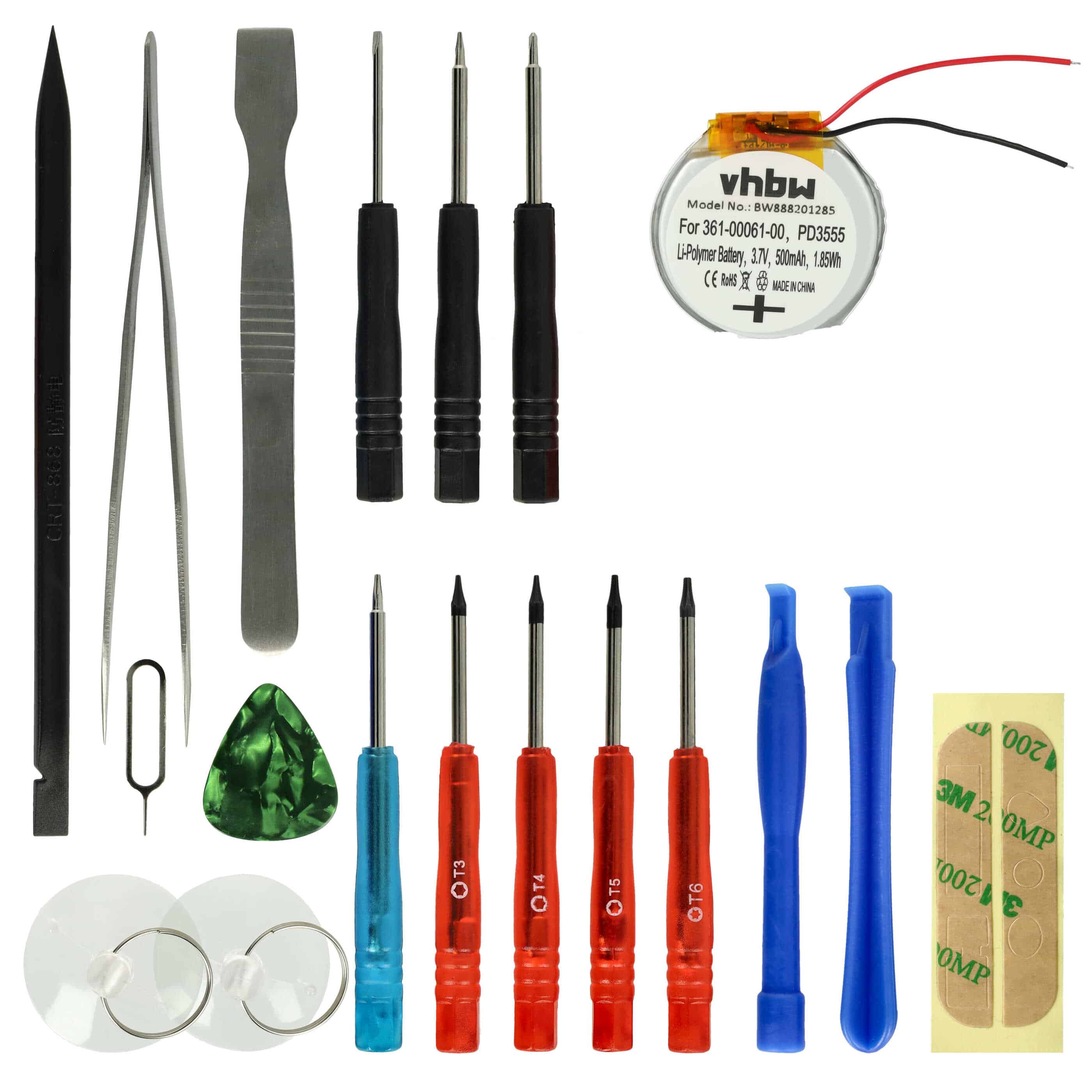 Smartwatch Battery replaces Garmin PD3555w, 361-00061-00, PD3555 - 500 mAh 3.7 V Li-polymer + Tools