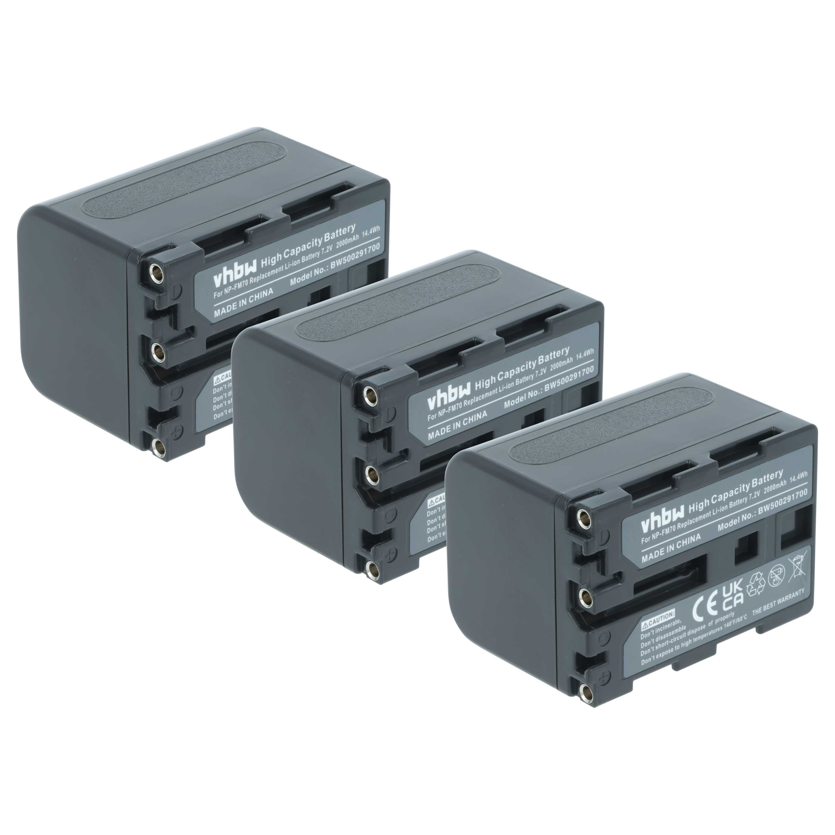 Videocamera 3x Battery replaces Sony NP-FM30, NP-FM50, NP-FM70, NP-FM90, NP-FM91 - 2000 mAh 7.2 V Li-Ion