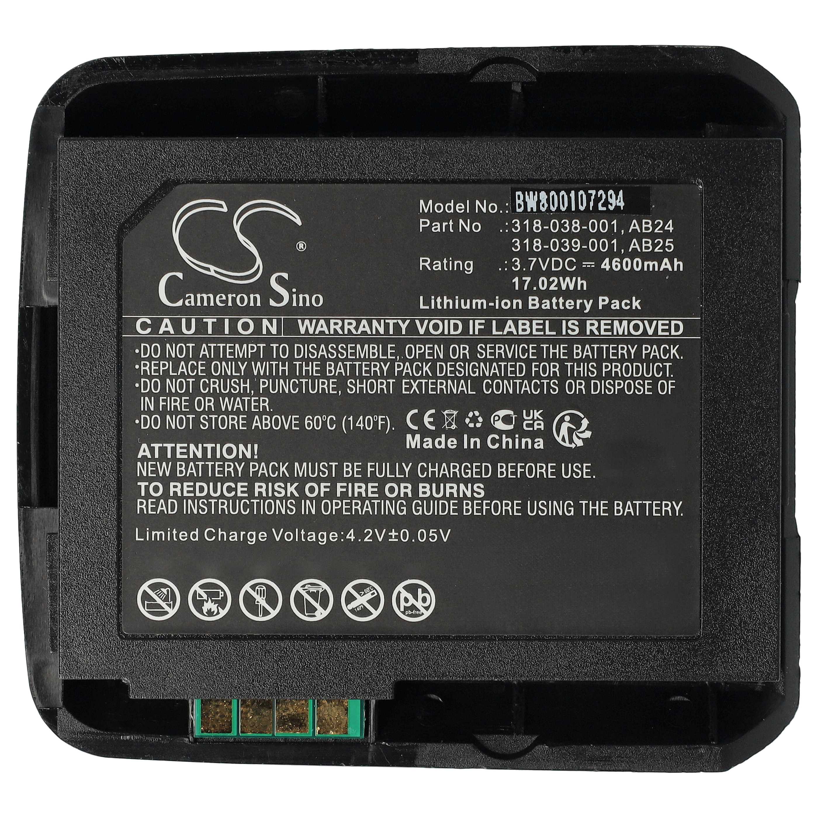 2x Batería reemplaza Intermec 1015AB02, 318-038-001 para escáner código de barras (4600 mAh, 3,7 V, Li-Ion)