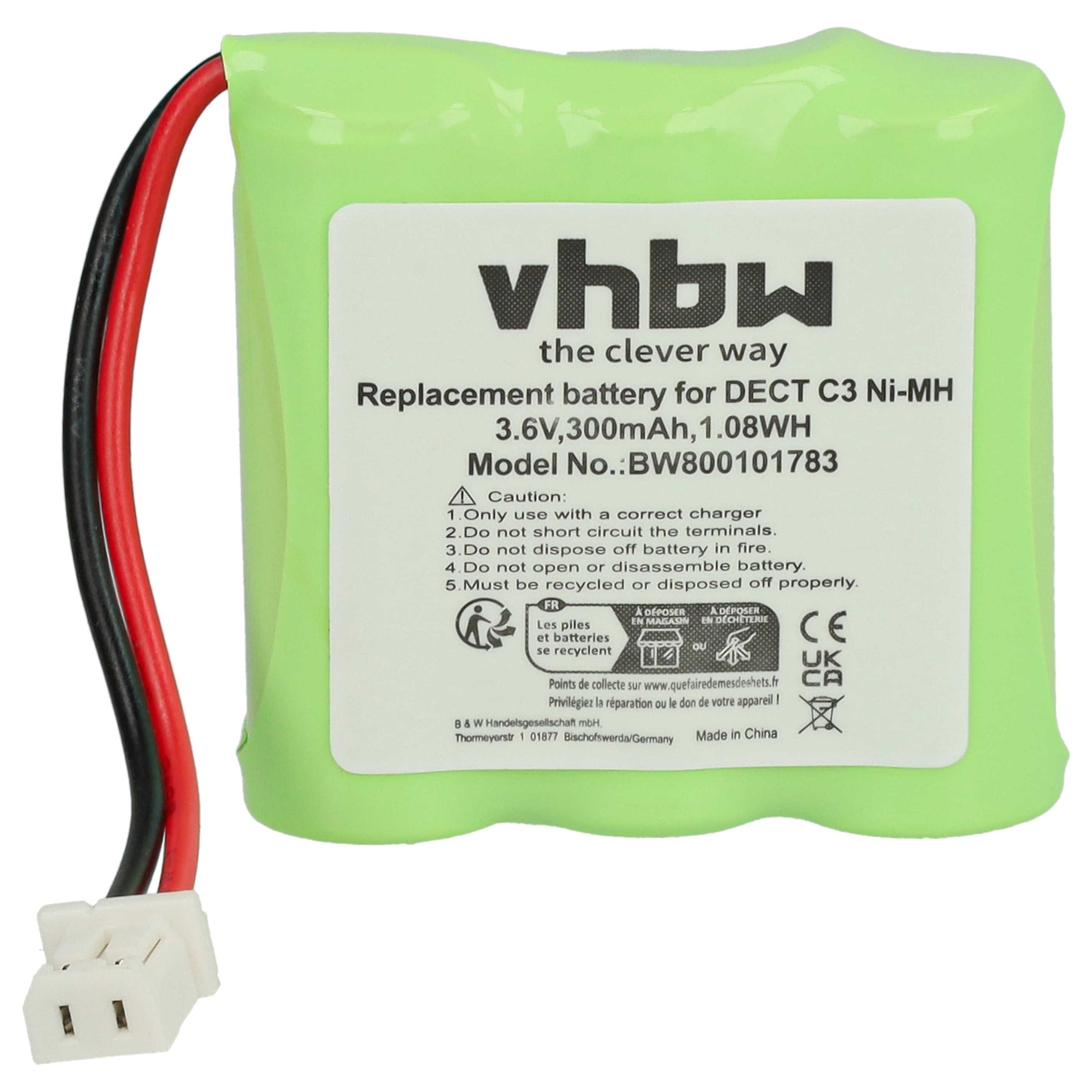 Batterie remplace Sagem T302, RPD4829, 30AAM3BMX pour téléphone Sagem - 300mAh 3,6V NiMH